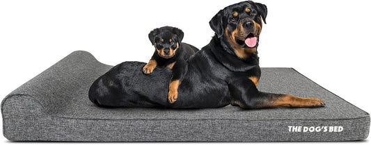 The Dog’s Bed Orthopedic Headrest Dog Bed XXL Grey Linen 54x36, Memory Foam, Pain Relief for Arthritis, Hip & Elbow Dysplasia, Post Surgery, Lameness, Veterinary Approved, Waterproof Washable Cover