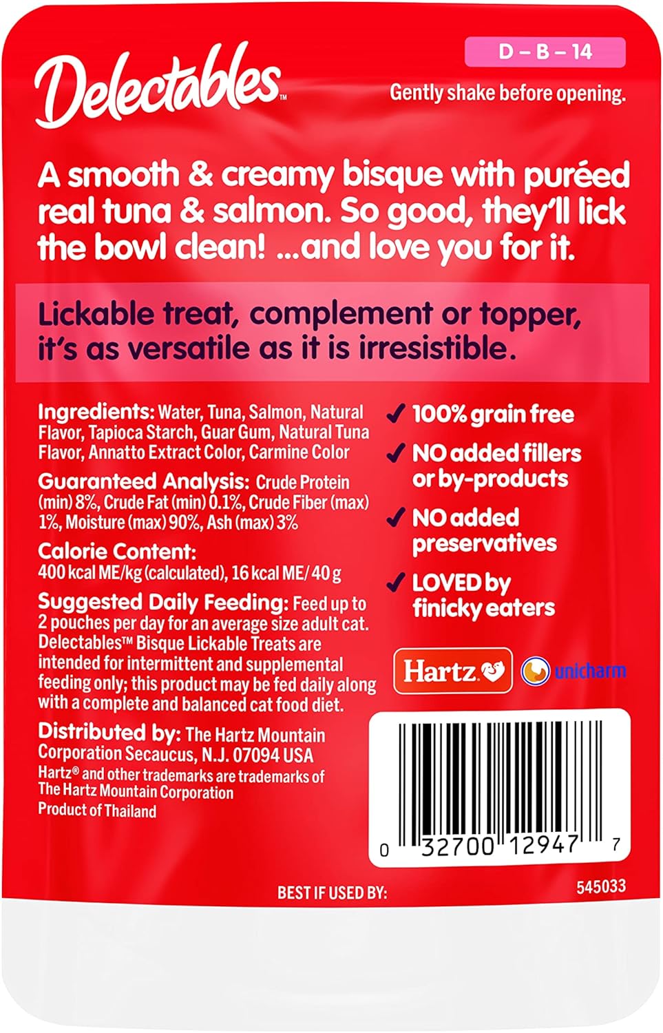 Hartz Delectables Bisque Lickable Cat Treats, Tuna & Salmon, 12 Count