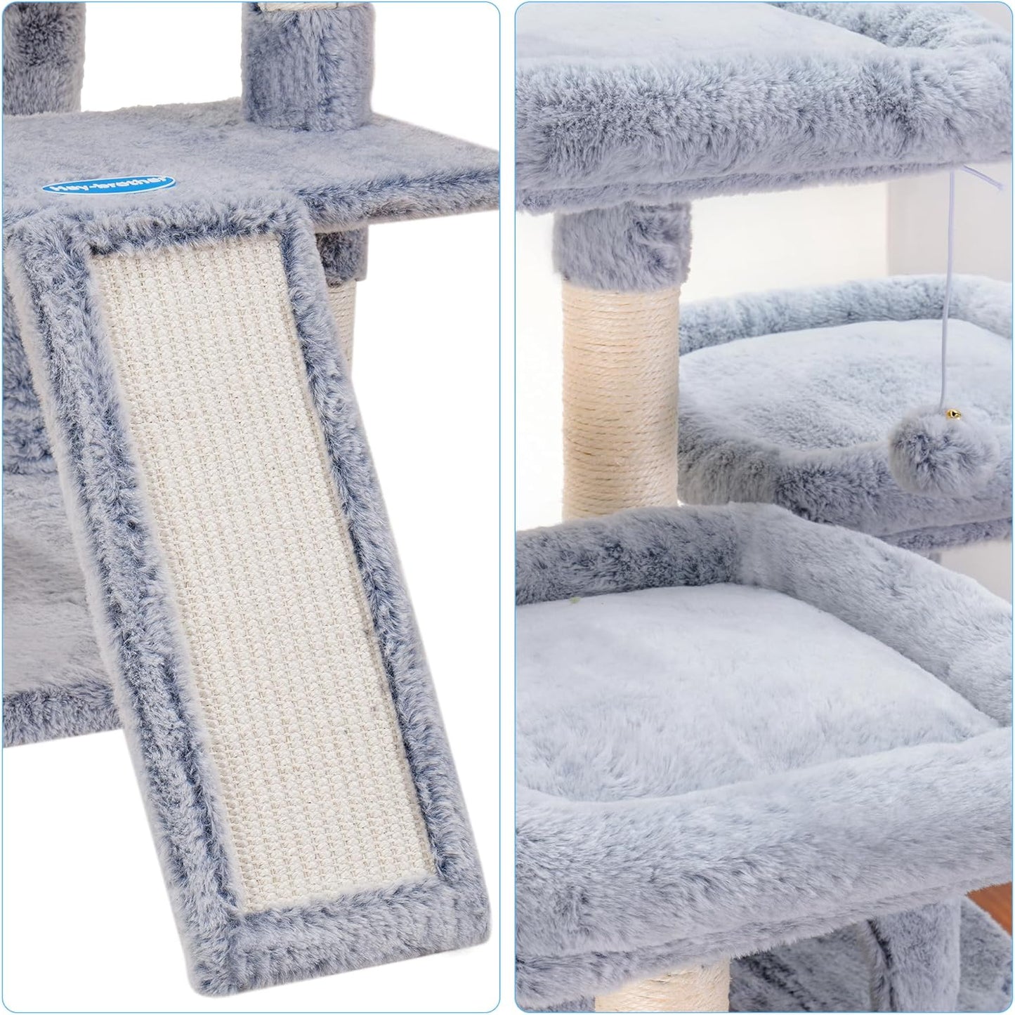 Hey-brother Cat Tree, 71 inches XL Large Cat Tower for Indoor Cats, Multi-Level Cat House with 3 Padded Perches, Big Scratcher, Cozy Basket, 2 Cat Condos and Scratching Posts,Pewter MPJ034PE