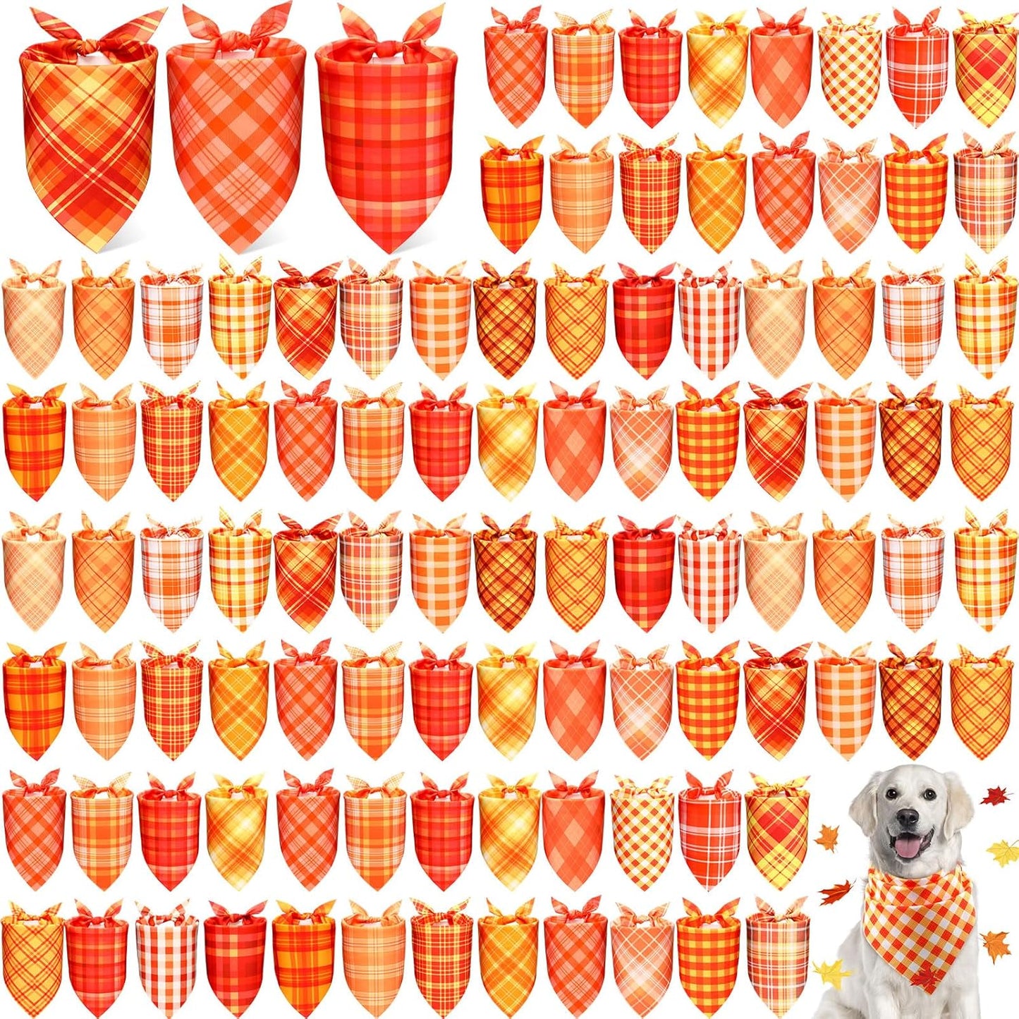 Abbylike 100 Pcs Fall Plaid Dog Bandanas Bulk Thanksgiving Bandanas for Dogs Triangle Kerchief Bib Scarf for Pets Autumn Costume Photo Props Accessories Pet Shops Grooming Services, 25 Styles
