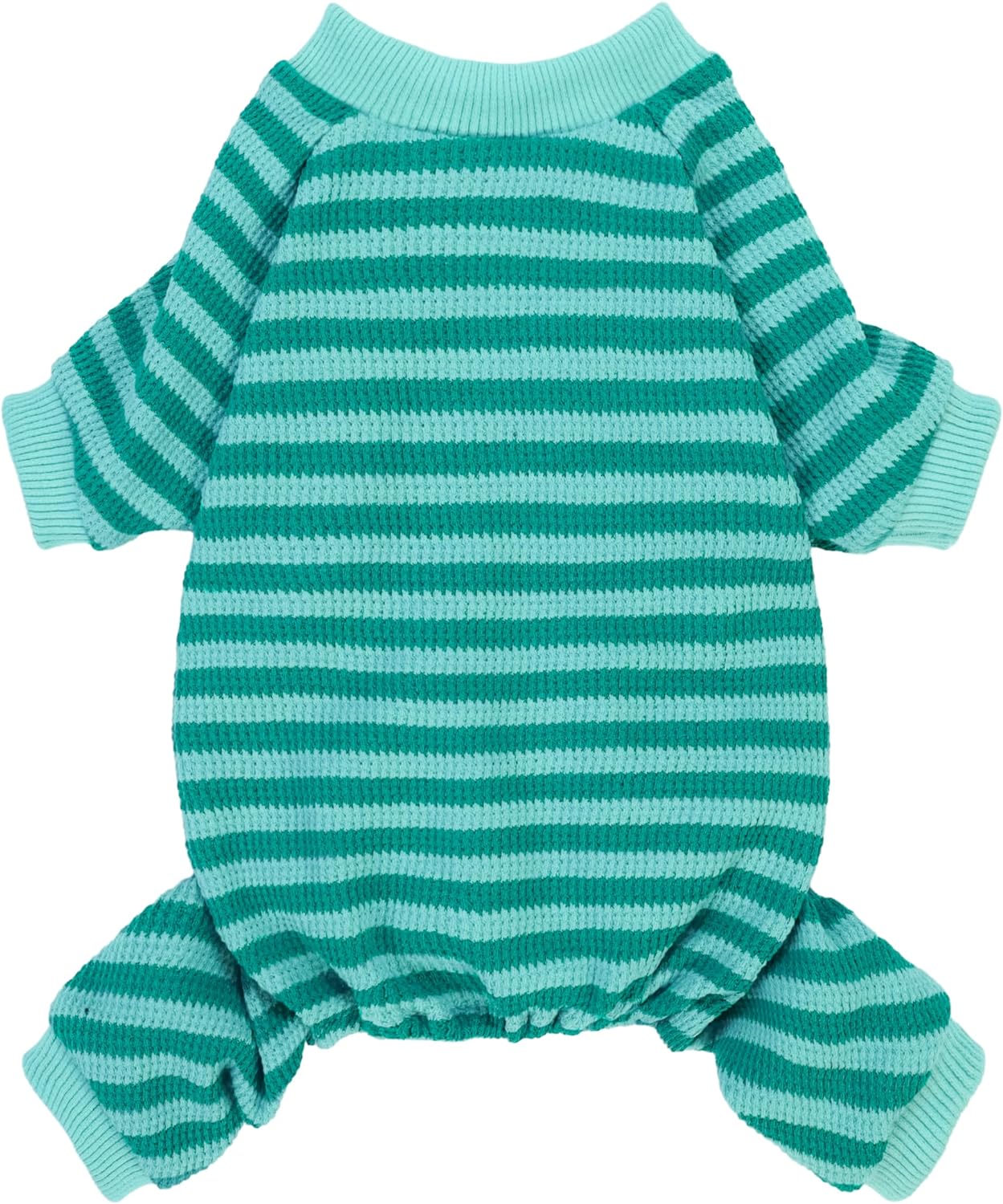 Fitwarm Green and Teal Striped Dog Pajamas, Waffle Dog Clothes for Small Dogs Girl Boy, Puppy Onesie with Feet, Pet Cat Outfit, Small