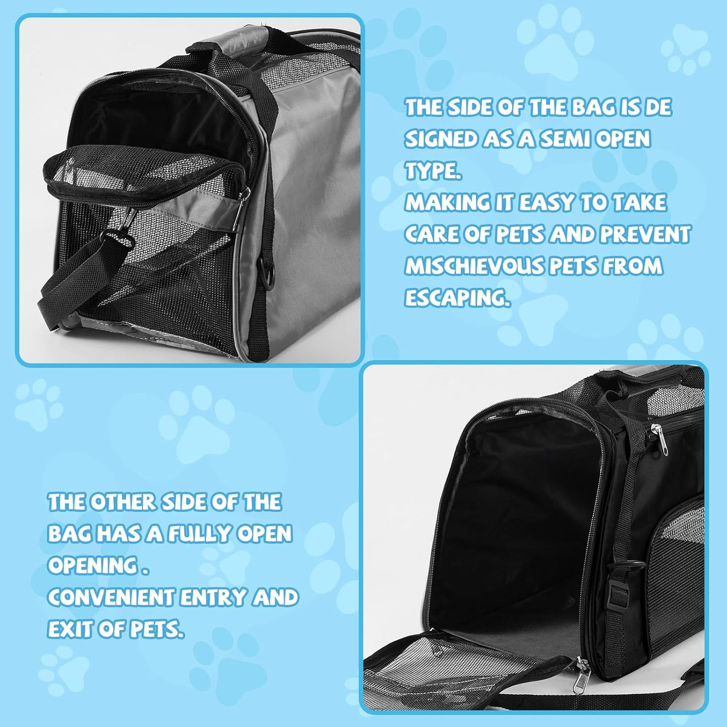 Sweetude 4 Pcs Cat Carrier Soft-Sided Pet Carrying Bag for Cat Under 13 Lbs, 16.9 x 11x 7.5 Inch, Portable Foldable Comfortable Bag for Small Pet Travel(Black, Gray, Pink, Blue)