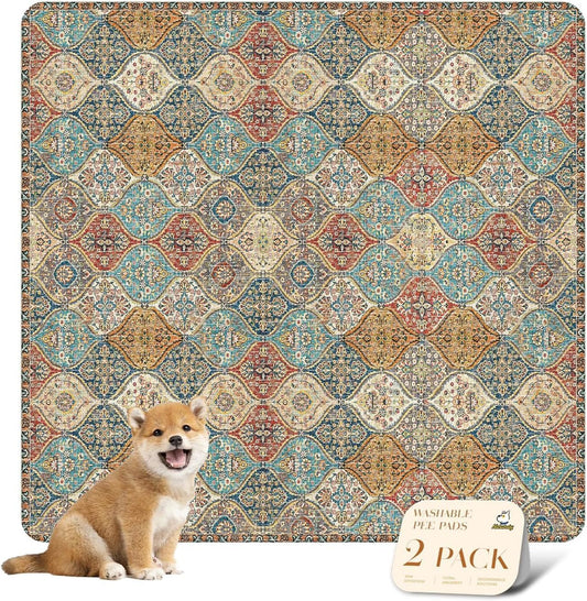 nunubaby Reusable Potty Pads for Dogs for Crates and Floors. Washable Pee Pads for Dogs, Stylish, Non-Slip and Leak-Proof Pee Pads.(Cream/Multi, 36" x36")