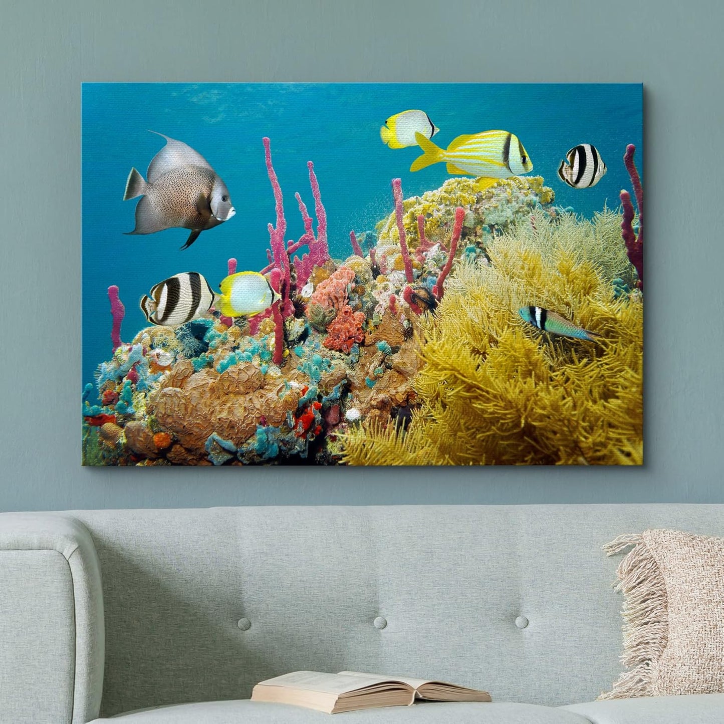 wall26 Canvas Print Wall Art Deep Sea Marine Fish with Coral Reef Nature Ocean Photography Realism Nautical Scenic Relax/Calm Multicolor Ultra for Living Room, Bedroom, Office - 12"x18"