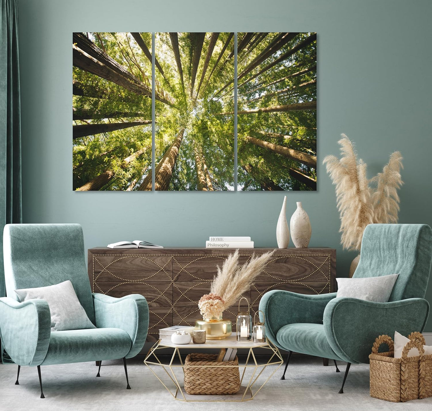 Nature Wall Art Prints - Ocean Forest Mountain Lake Canvas Landscapes - Small to Extra Large Living Room Bedroom Kitchen Bathroom Décor (Serenity in the Forest, 31L" x 47W" - 3 Panels)