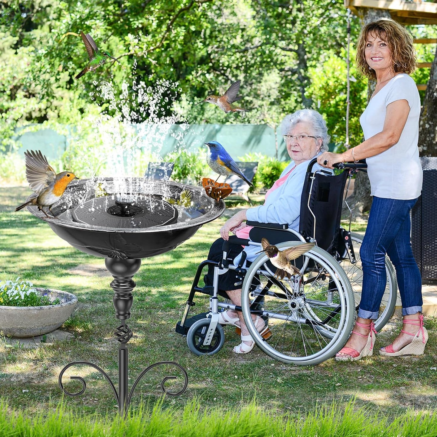 35In Bird Bath for Outside, Vintage Metal Birdbaths & Birdfeeder with 5 Prong Bases for Outdoors, Freestanding Bird Feeder Bowl with for Garden Yard Lawn Decor (Vintage Silver)