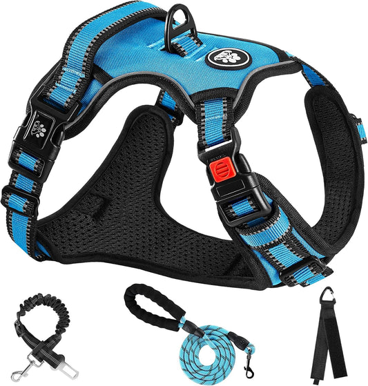 NESTROAD No Pull Dog Harness,Adjustable Oxford Dog Vest Harness with Leash,Reflective No-Choke Pet Harness with Easy Control Soft Handle for Small Medium Dogs(Medium,Blue)