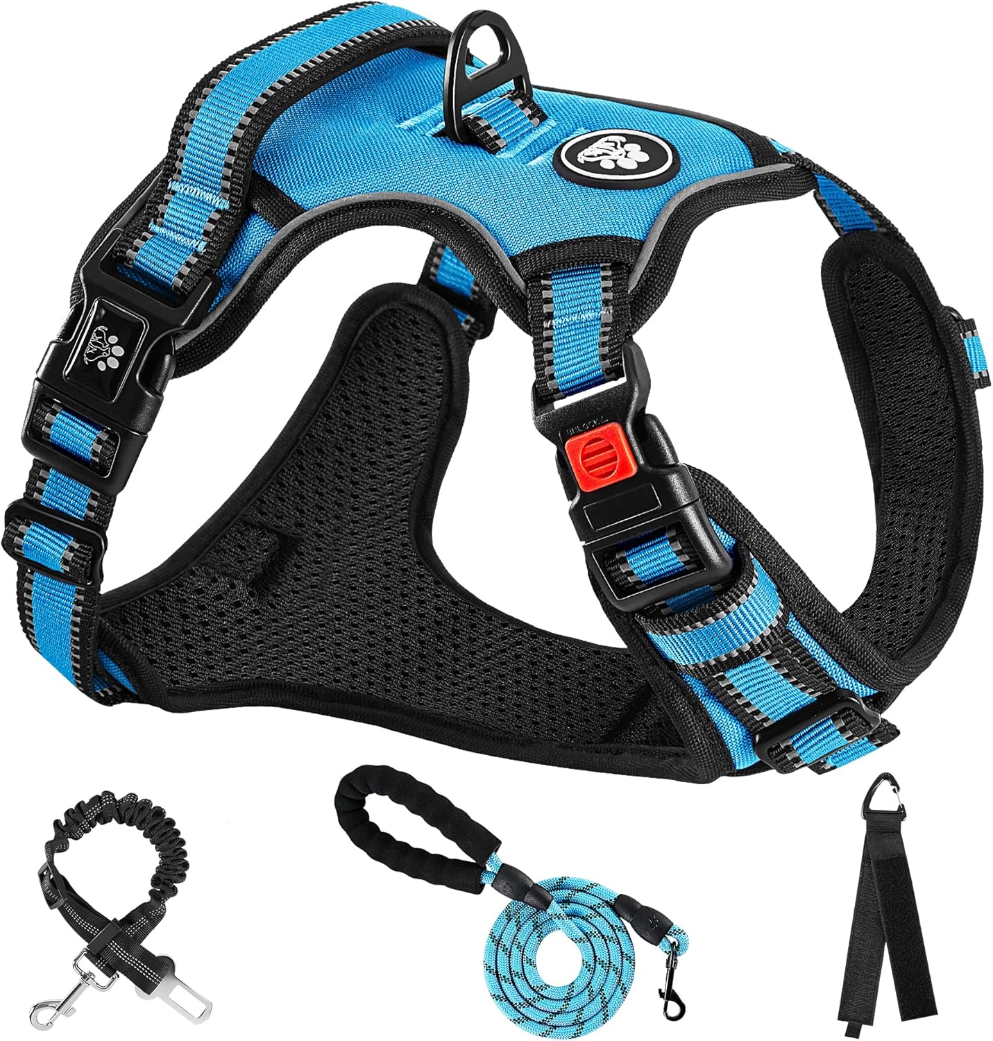 NESTROAD No Pull Dog Harness,Adjustable Oxford Dog Vest Harness with Leash,Reflective No-Choke Pet Harness with Easy Control Soft Handle for Small Dogs(X-Small,Blue)