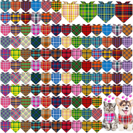 Sanwuta 120 Pcs Plaid Dog Bandanas Bulk Pet Scarves Adjustable Soft Cute Dog Triangle Scarfs for Medium Small Dogs Cats Large Puppy