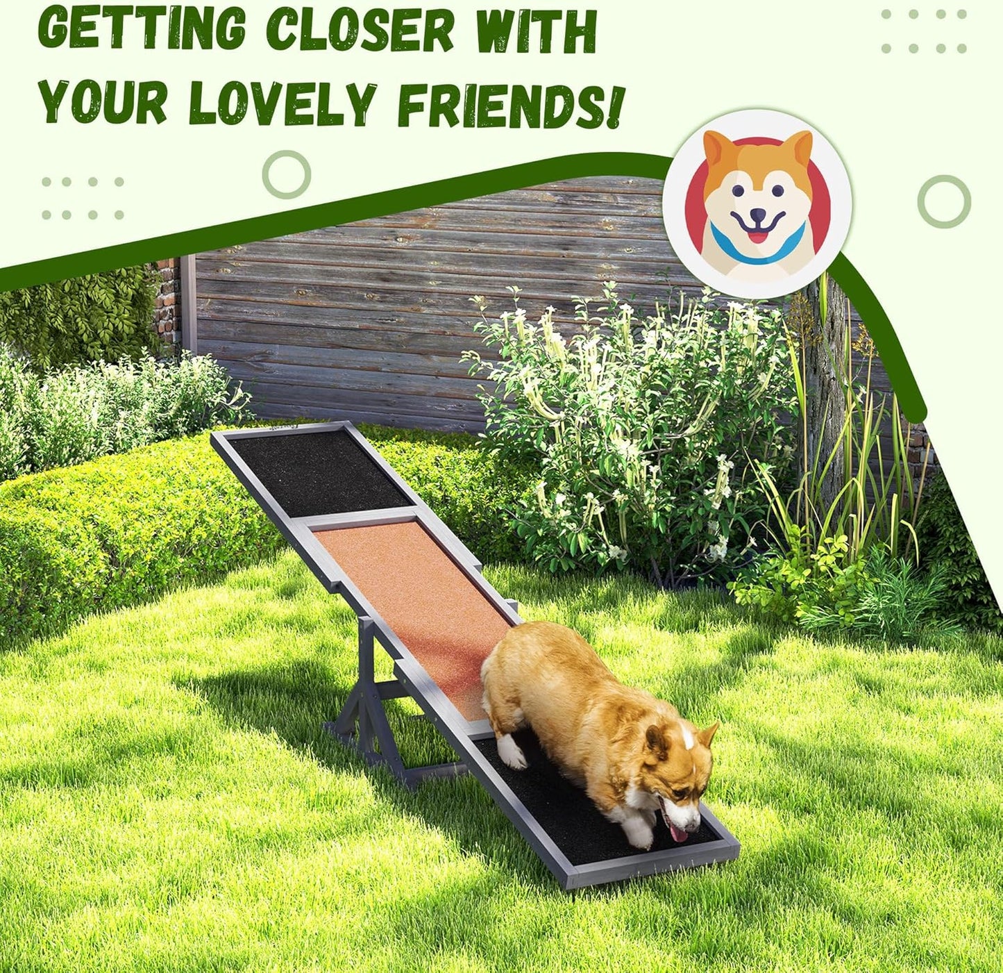 PawHut Wooden Dog Agility Seesaw for Training and Exercise, Platform Equipment Run Game Toy, Weather Resistant Pet Supplies, 83" L x 16" W x 14" H, Gray