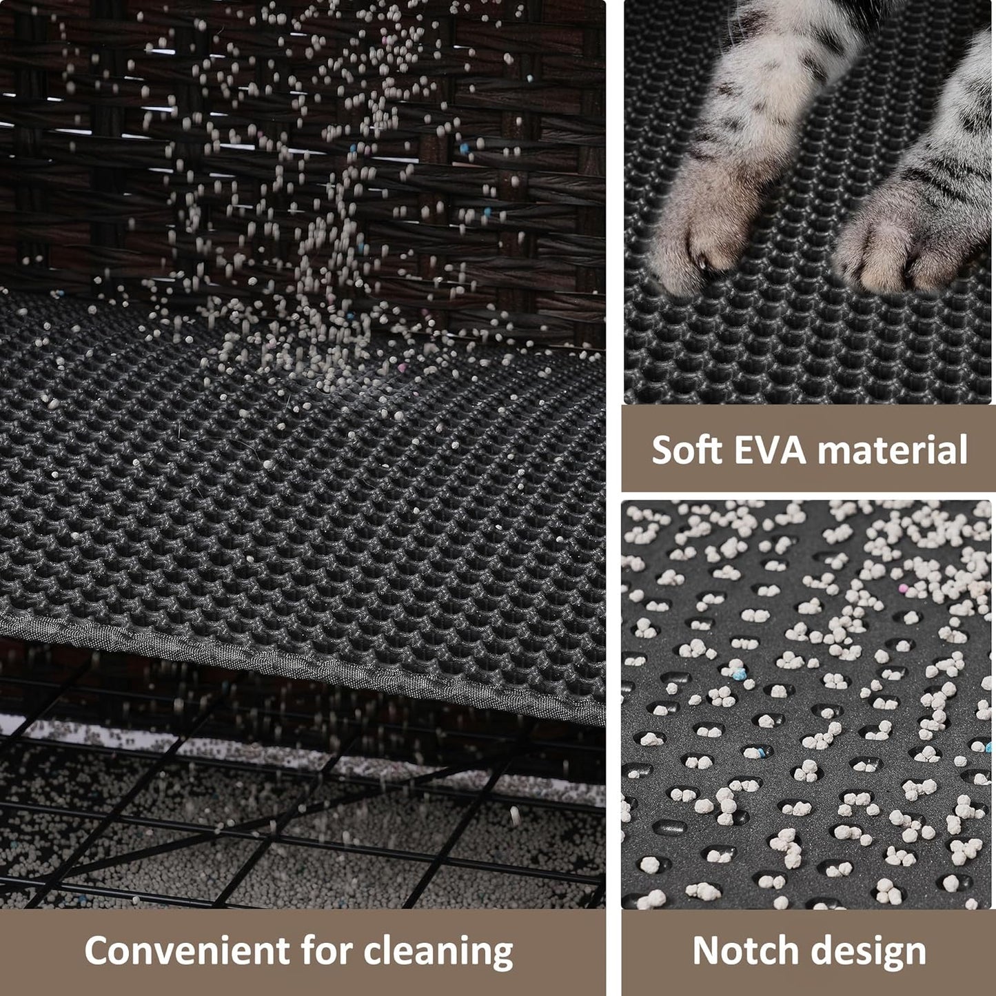 Cat Litter Box Enclosure with Soft Litter Mat; Hidden Cat Washroom Furniture with Door; Handwoven Rattan Cat House; Pet Crate for Living Room, Bedroom, Balcony (Brown)