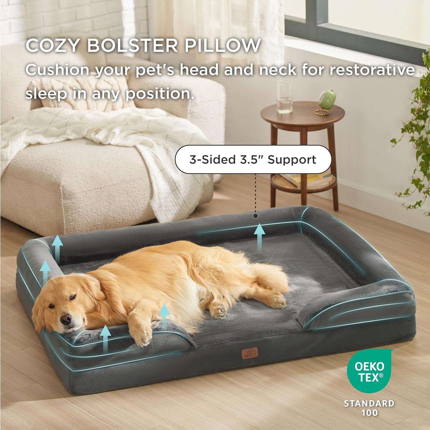 Bedsure XXL Orthopedic Dog Bed for Extra Large Dogs - Washable Giant Dog Cat Bed Waterproof, Comfort Dogs Couch Sofa with Washable Removable Cover, Pet Bed with Nonskid Bottom, Dark Grey, 52"