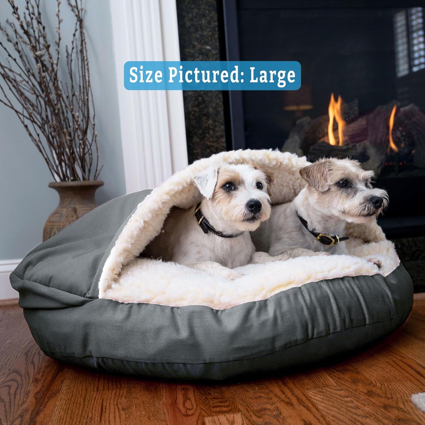 Snoozer Luxury Cozy Cave Dog Bed - Indoor Dog Bed with Cover Cave, Covered Calming Burrow for Small & Medium Sized Pets with Blanket Attached, Enclosed, Washable - Large, Anthracite