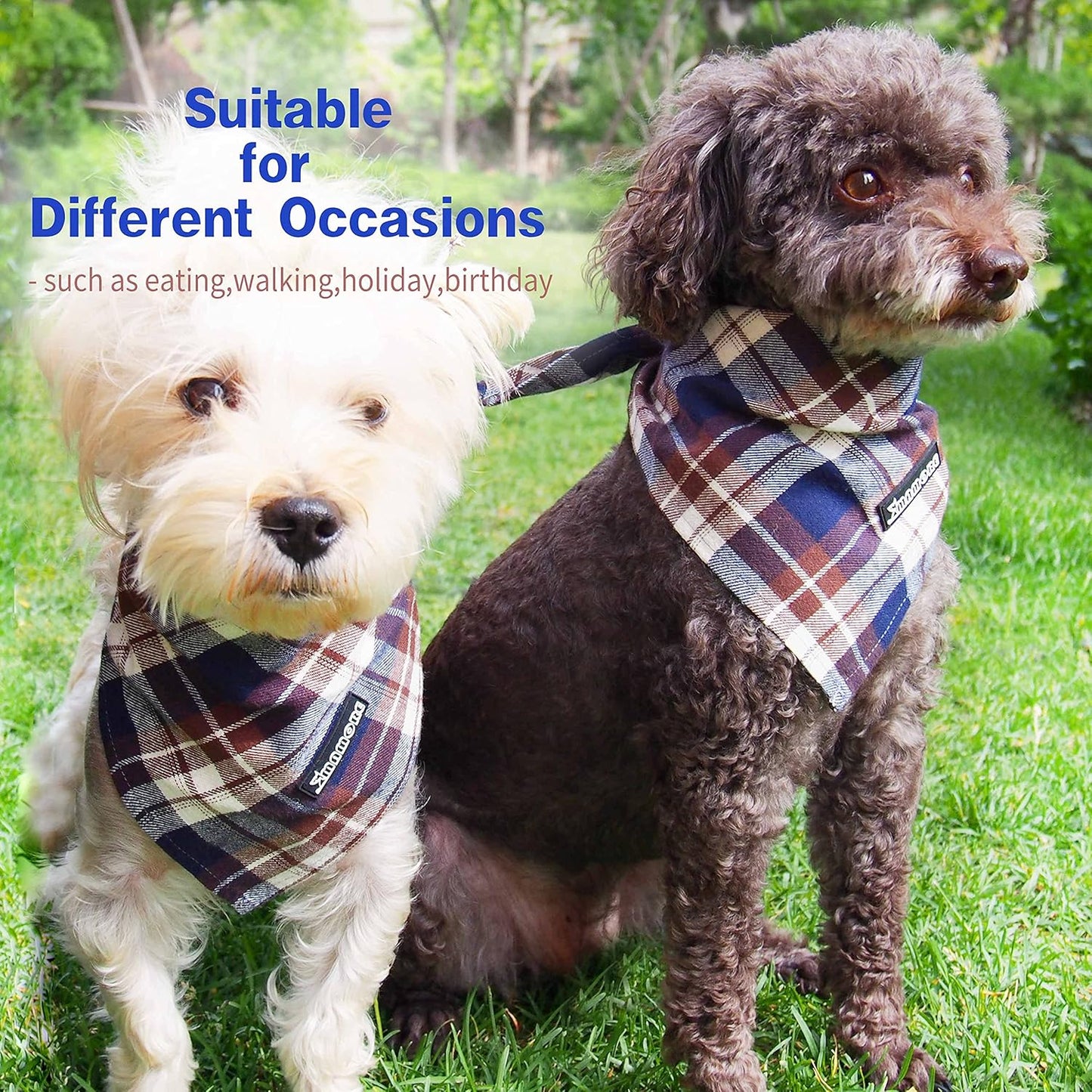 Adjustable Plaid Dog Bandanas,1PC Soft Washable Cotton Triangle Bib Kerchief Scarfs for Small Medium Large Dogs and Cats (Light Khaki, Large)