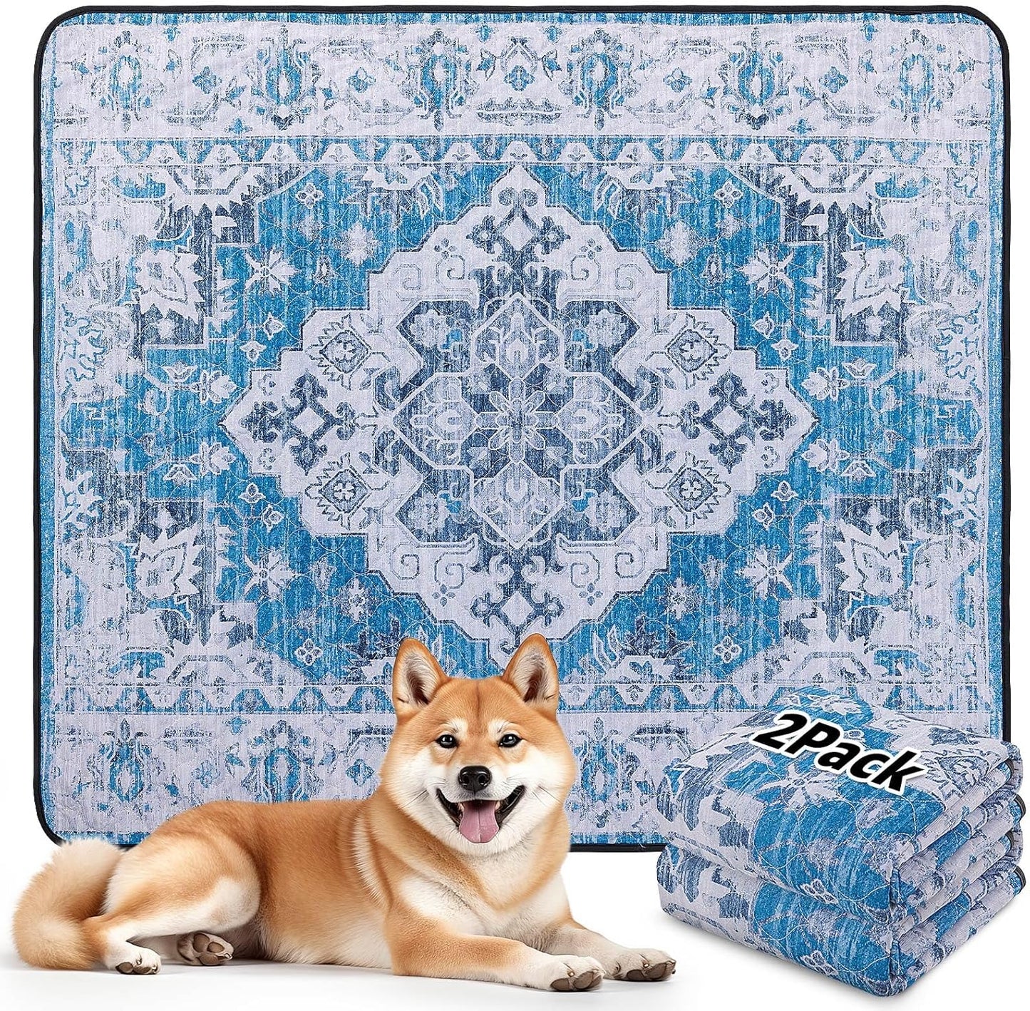 LOOBANI Washable Pee Pads for Dogs, 2 Pack Super Absorbent Reusable Puppy Pads Leakproof Dog Traning Pads, Waterproof Non-Slip Whelping Pad for Floor, Playpen, Crate, Couch-31 x36 (Blue)