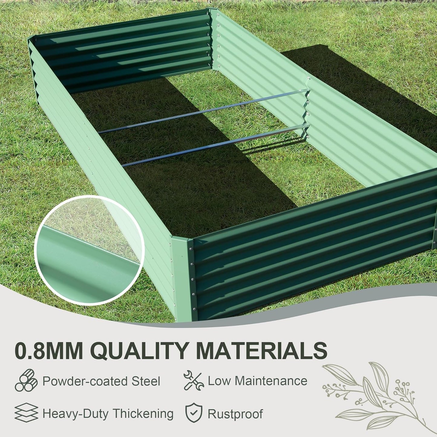 Domi Raised Garden Beds Outdoor, 6x3x1.5Ft Thickening Tall Metal Rectangular Deep Root Box Planter for Vegetables, Flowers, Herbs, and Succulents 1.5" Deep w/ 192 Gallon Capacity - Green
