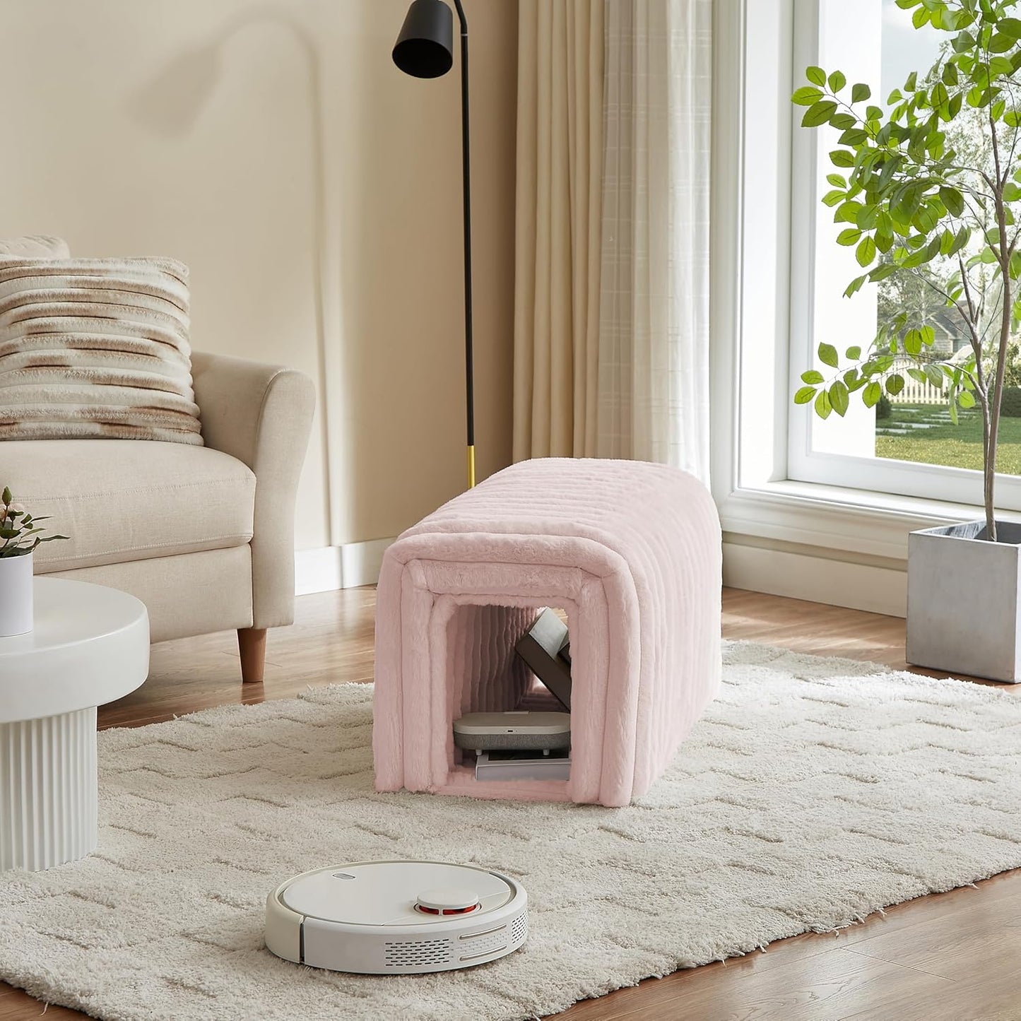 Storage Bench Pet Supplies Corduroy Bench Cat's nest to Hide for The Living Room, Entryway and Bedroom (Pink)