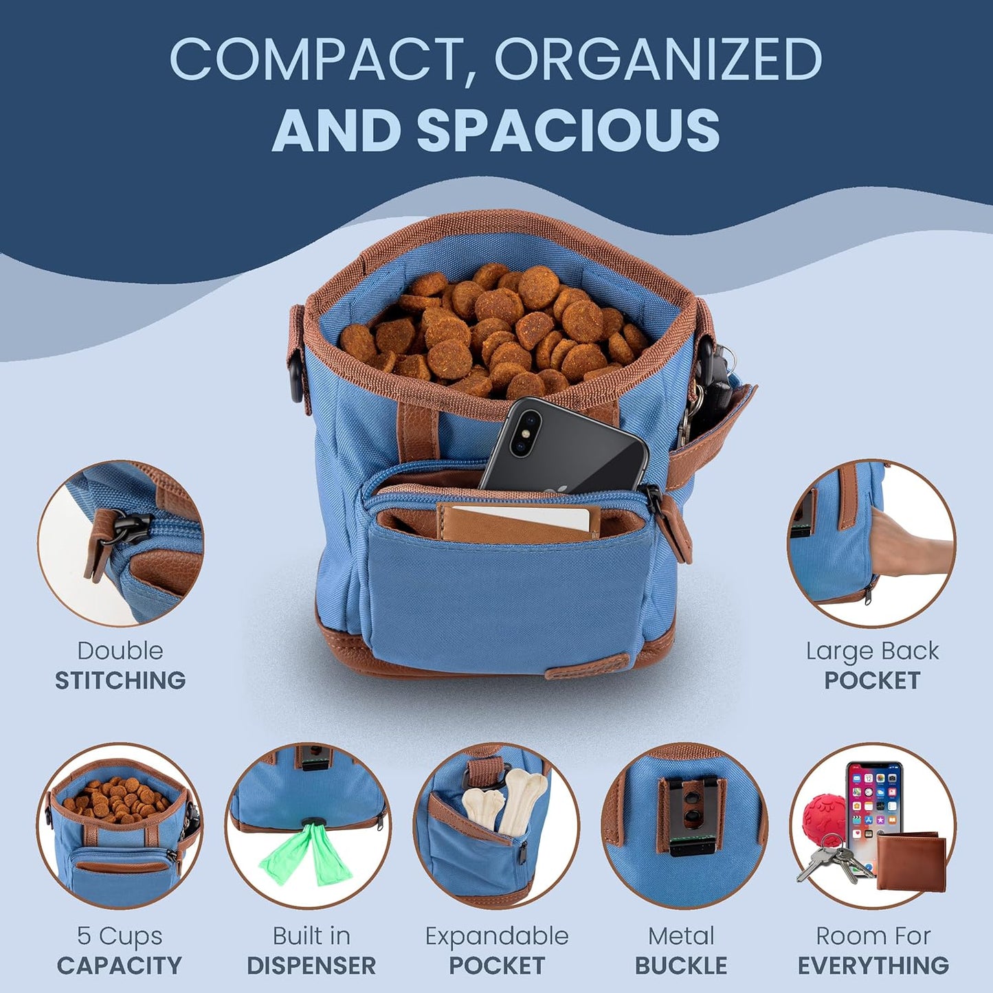 BEAU&FUR Dog Treat Pouch with Clicker for Training - Hands-Free Dog Treat Bag with Magnetic Closure, Built-in Poop Bag Holder Pocket