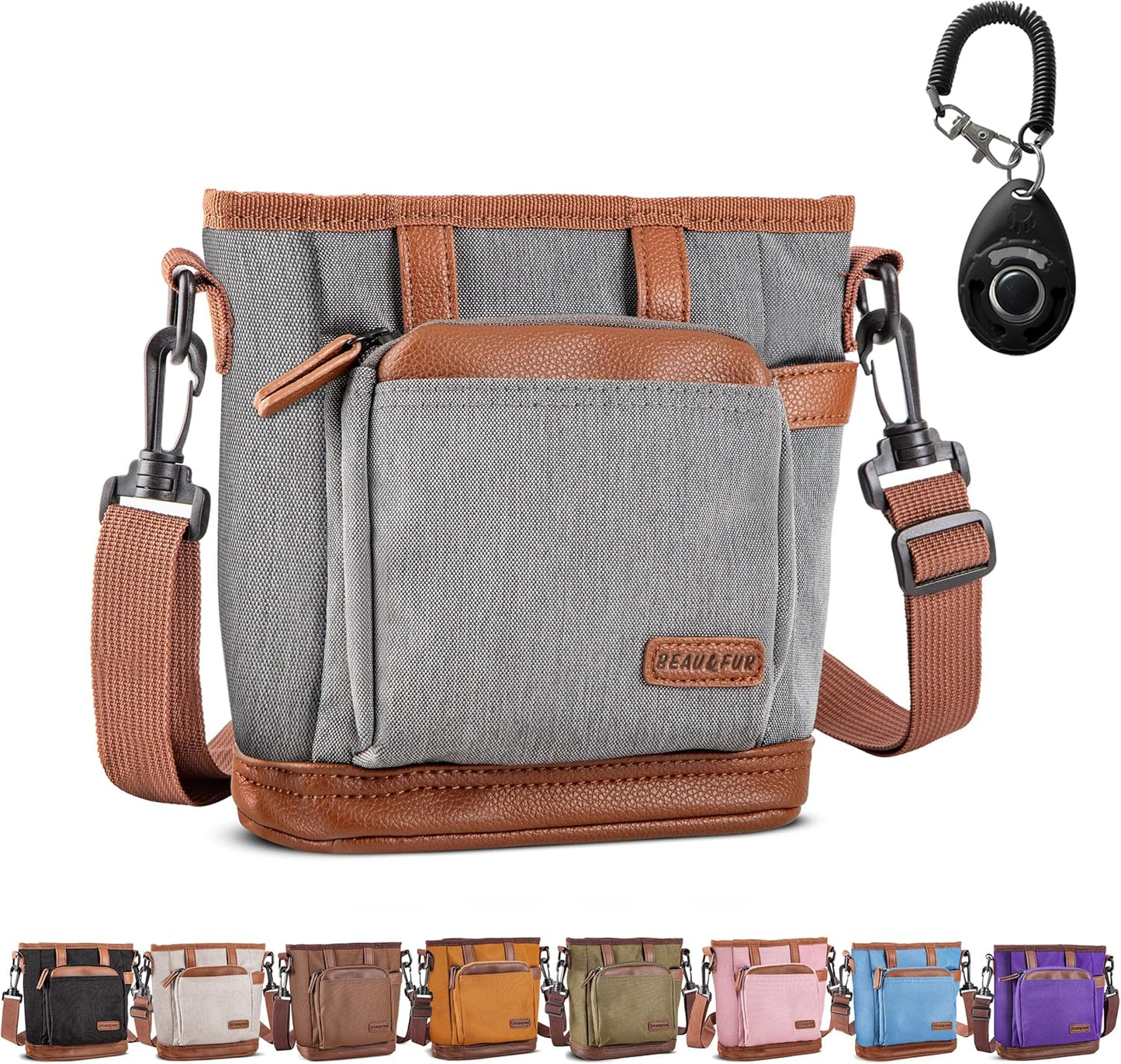 BEAU&FUR Dog Treat Pouch with Clicker for Training - Hands-Free Dog Treat Bag with Magnetic Closure, Built-in Poop Bag Holder Pocket