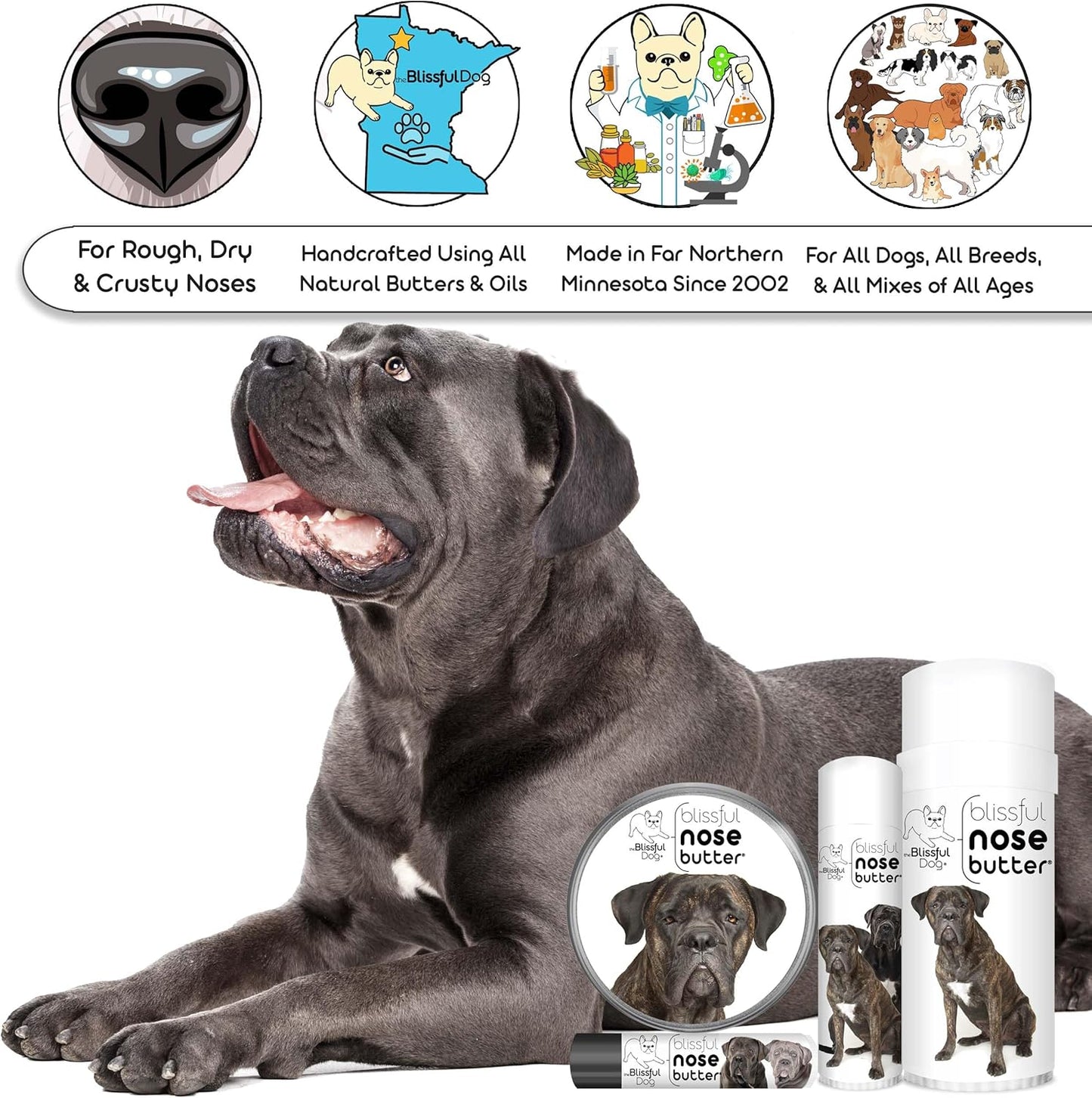 The Blissful Dog Cane Corso Nose Butter for Dry, Cracked Skin, Lick-Safe Dog Nose Balm with Moisturizing Shea Butter, Almond, Olive, and Essential Oils, Pet Supplies, Uncented, 8 oz.