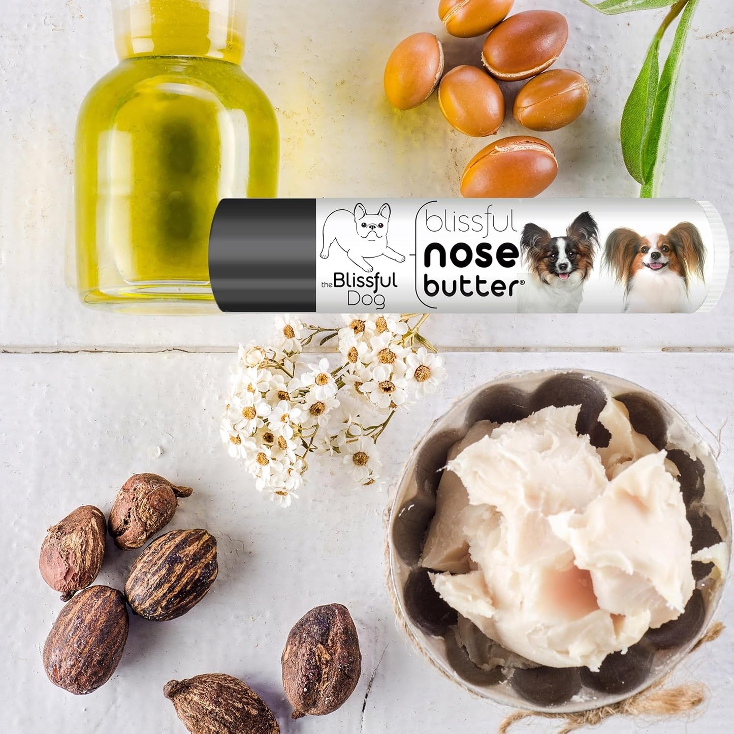 The Blissful Dog Papillon Nose Butter for Dry, Cracked Skin, Lick-Safe Dog Nose Balm with Moisturizing Shea Butter, Almond, Olive, and Essential Oils, Pet Supplies, Uncented, 0.15 oz.