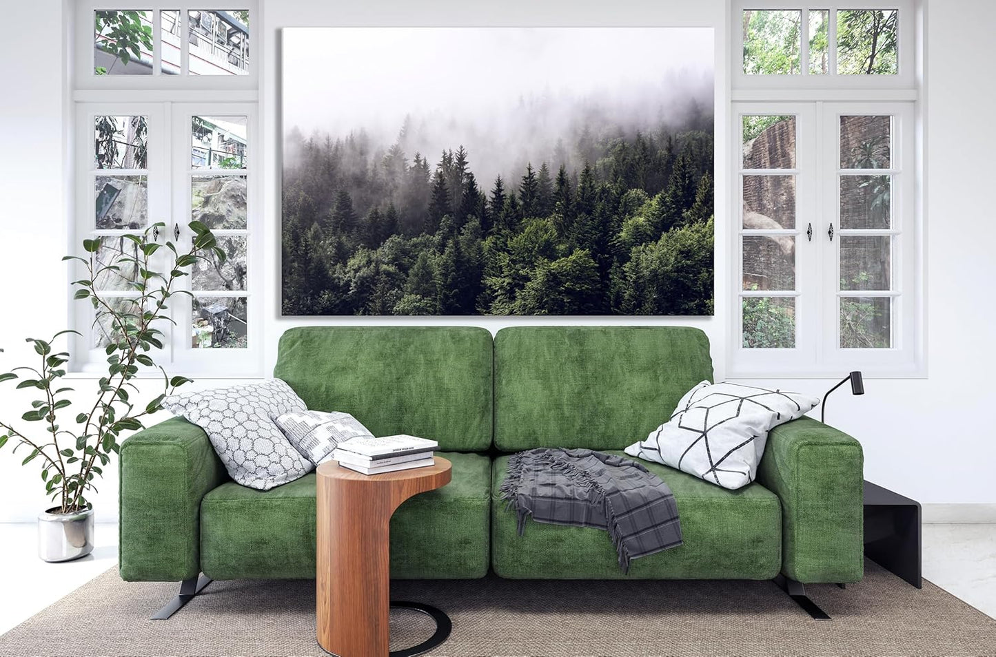 Nature Wall Art Prints - Ocean Forest Mountain Lake Canvas Landscapes - Small to Extra Large Living Room Bedroom Kitchen Bathroom Décor (Foggy Pine Forest, 31L" x 47W")