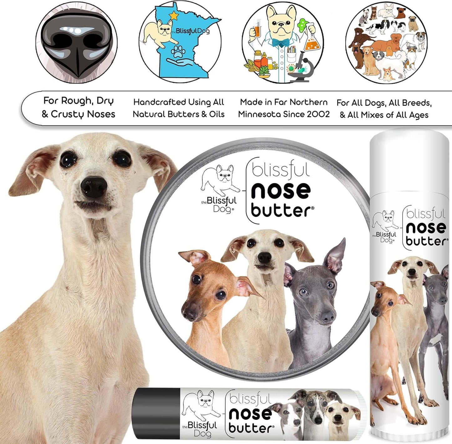 The Blissful Dog Italian Greyhound Unscented Nose Butter - Dog Nose Butter, 1 Ounce