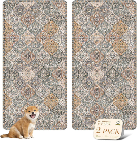 nunubaby Washable Pee Pads for Dogs, Stylish, Non-Slip and Leak-Proof Pee Pads. Reusable Potty Pads for Dogs for Crates and Floors.(Brown/Multi, 36" x72")