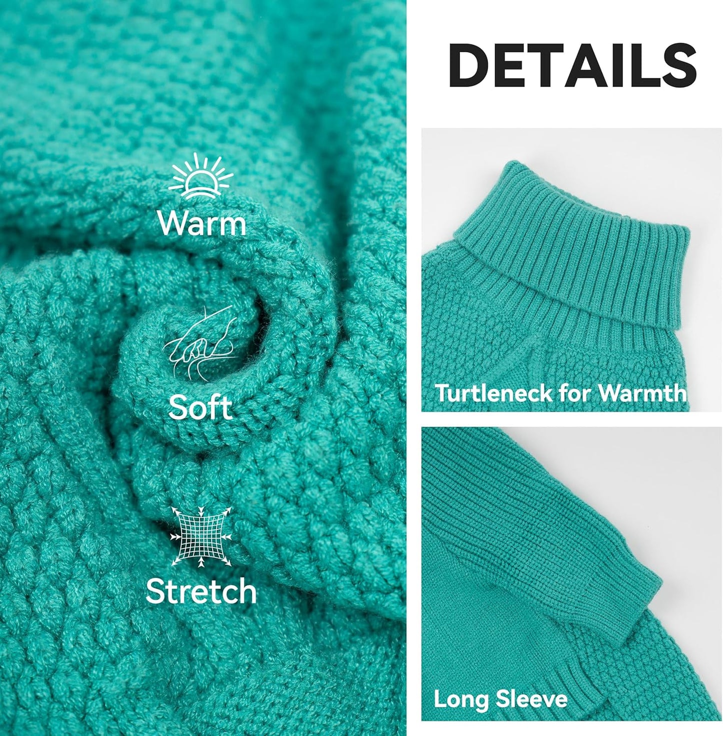 cyeollo Warm Stretchy Sweaters for Medium to Large Dogs Boy & Girl, Pullover Knitted Thermal Winter Big Dog Clothes with Sleeves Turtleneck Pet Beagle Border Collie Apparel, Aqua Green XXL