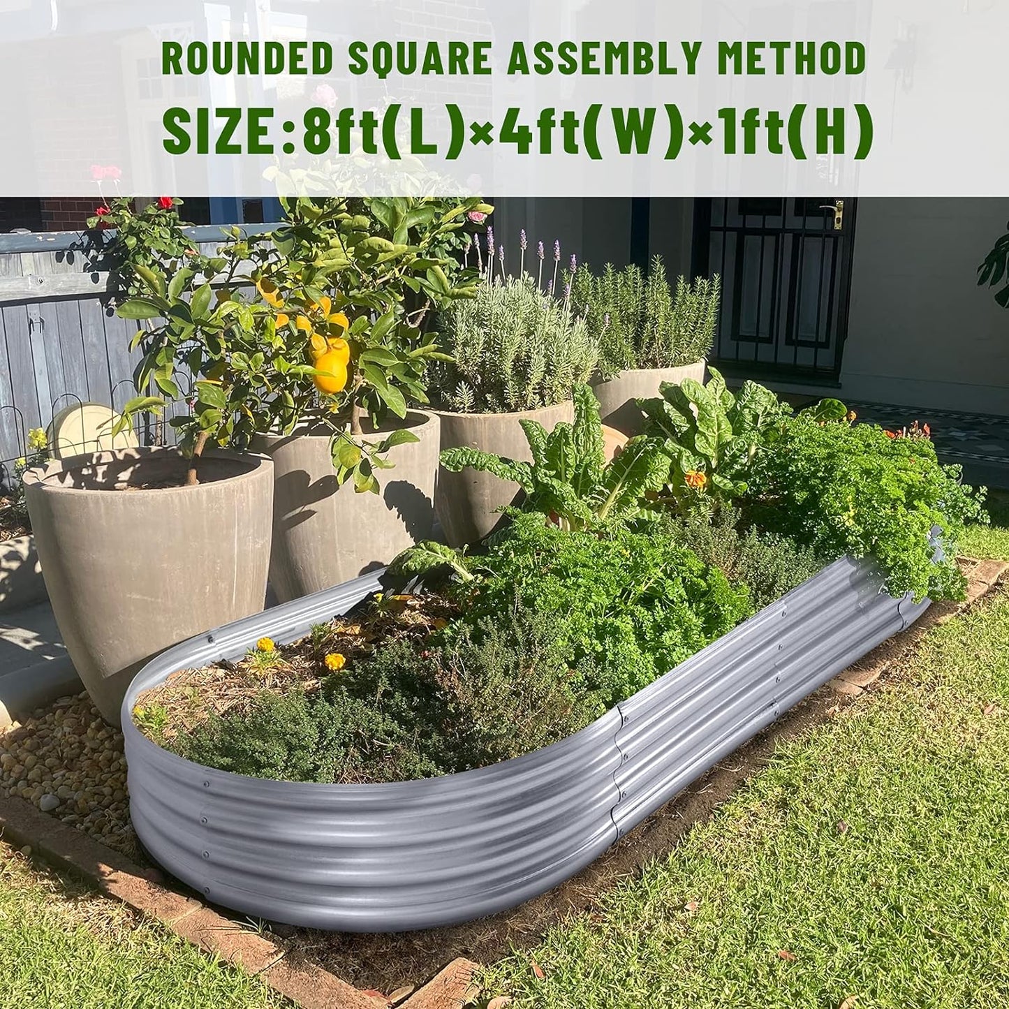 Land Guard 8×4×1 ft Galvanized Raised Garden Bed Kit，Raised Garden Boxes Outdoor, Oval Metal Raised Garden Beds for Vegetables……