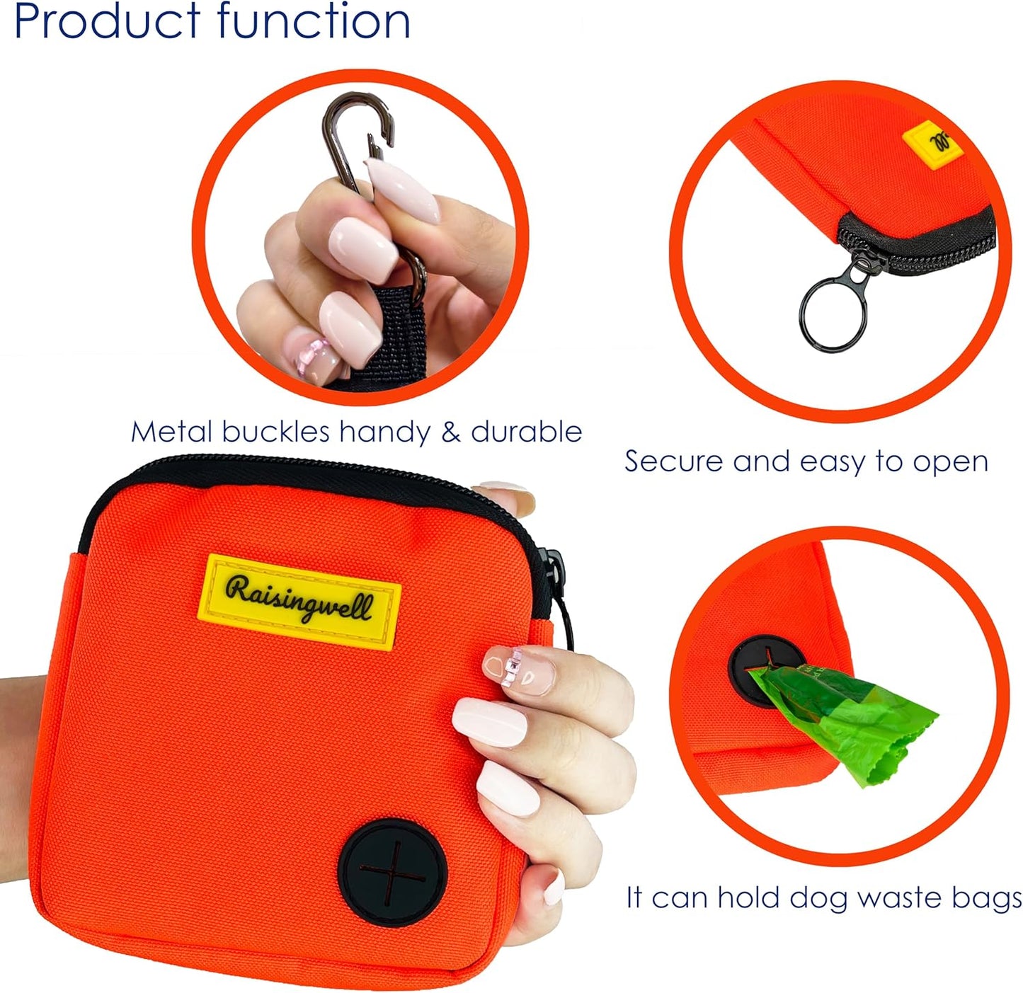 Dog Treat Pouch for Pet Walking and Training with Clicker Poop Bags Small Fanny Zipper Pack Holder for Puppy Snack Dispenser Kit for Leash and Outdoor Use (Orange)