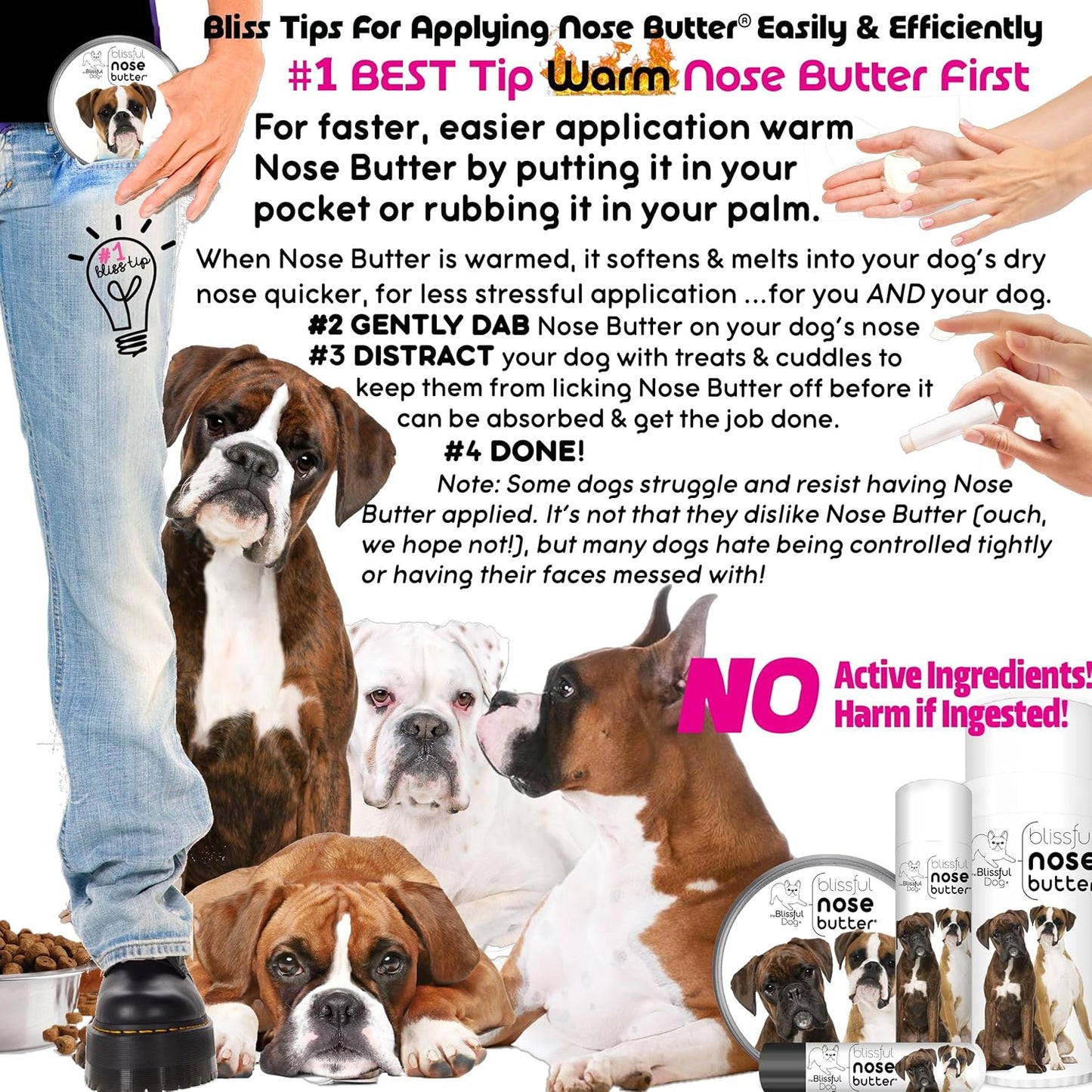 The Blissful Dog White Boxer Nose Butter for Dry, Cracked Skin, Lick-Safe Dog Nose Balm with Moisturizing Shea Butter, Almond, Olive, and Essential Oils, Pet Supplies, Uncented, 0.50 oz.