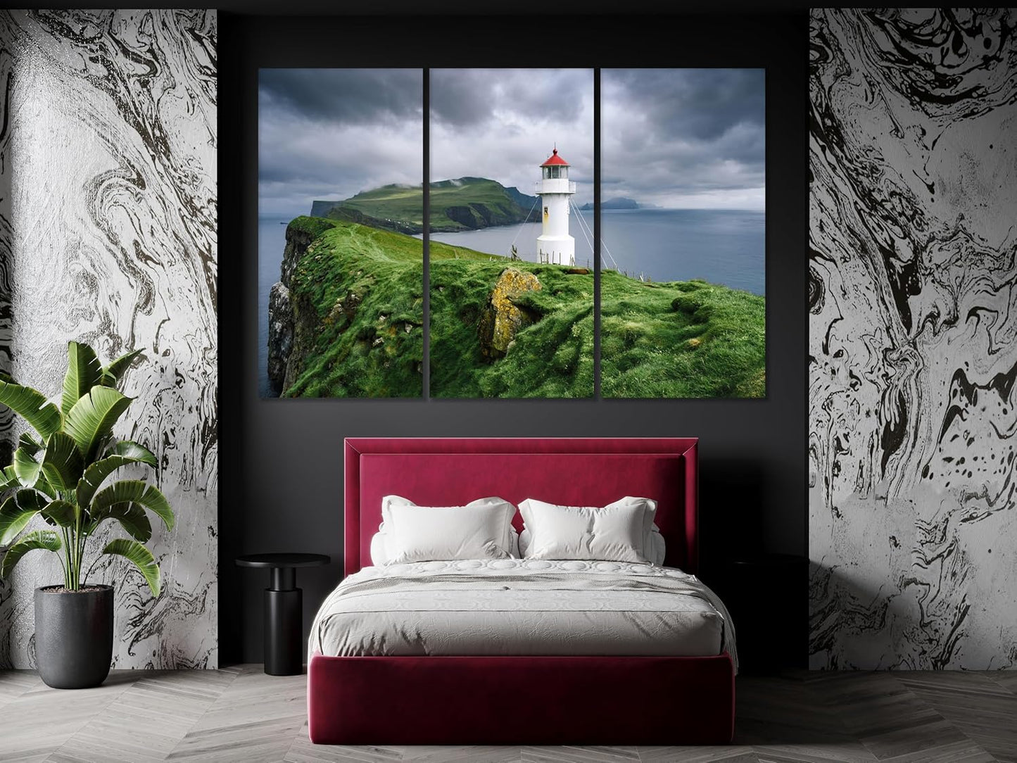 Nature Wall Art Prints - Ocean Forest Mountain Lake Canvas Landscapes - Small to Extra Large Living Room Bedroom Kitchen Bathroom Décor (Stormy Sky Lighthouse, 31L" x 47W")