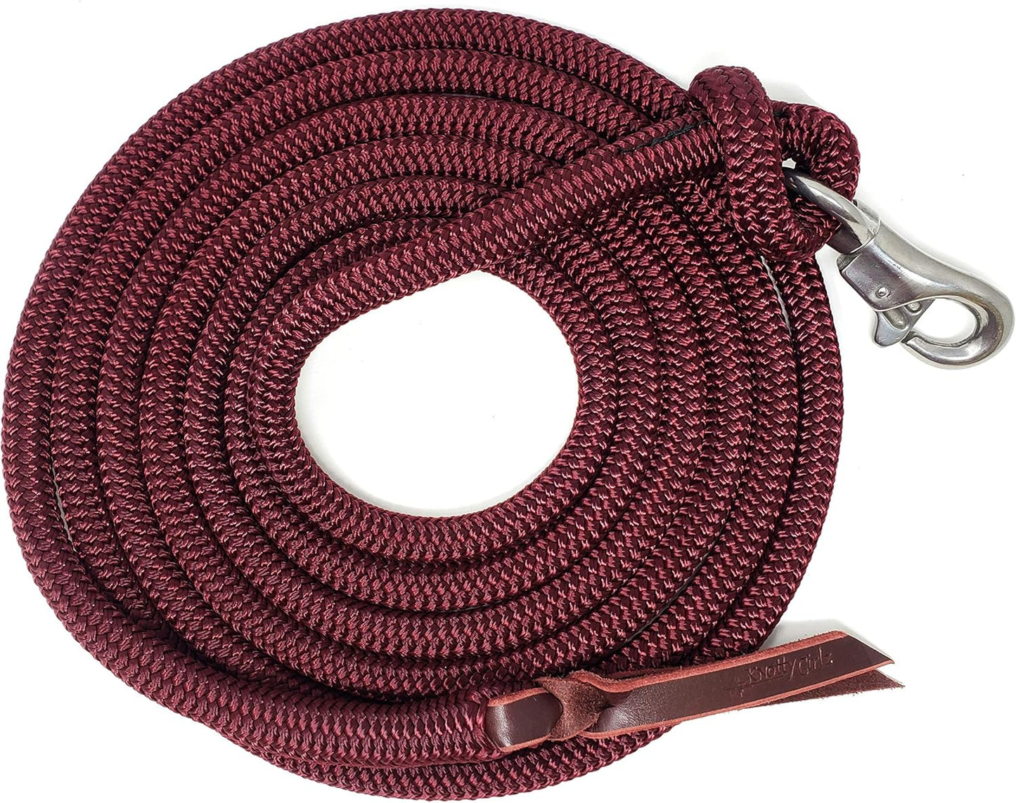 Double Braid Lead Rope with Eye Splice Loop, 12-14FT Lengths (Burgundy, 14 ft.)