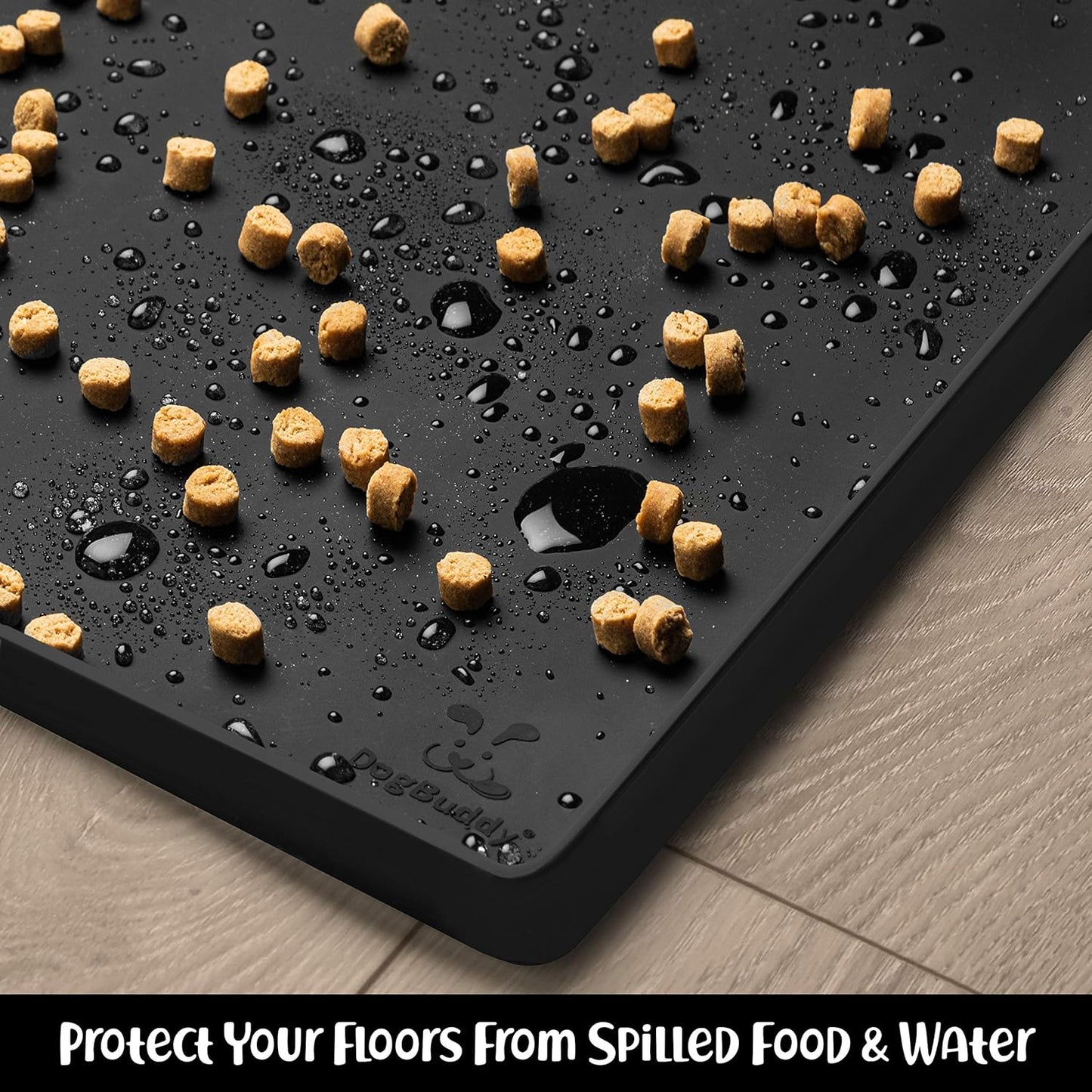 DogBuddy Dog Food Mat – Waterproof Dog Bowl Mat for Food and Water, Silicone Pet Feeding Mats for Floors, Non-Slip Placemat with High Edges for Dogs Bowls, Puppy Essentials (XXL: 32"x24", Black)