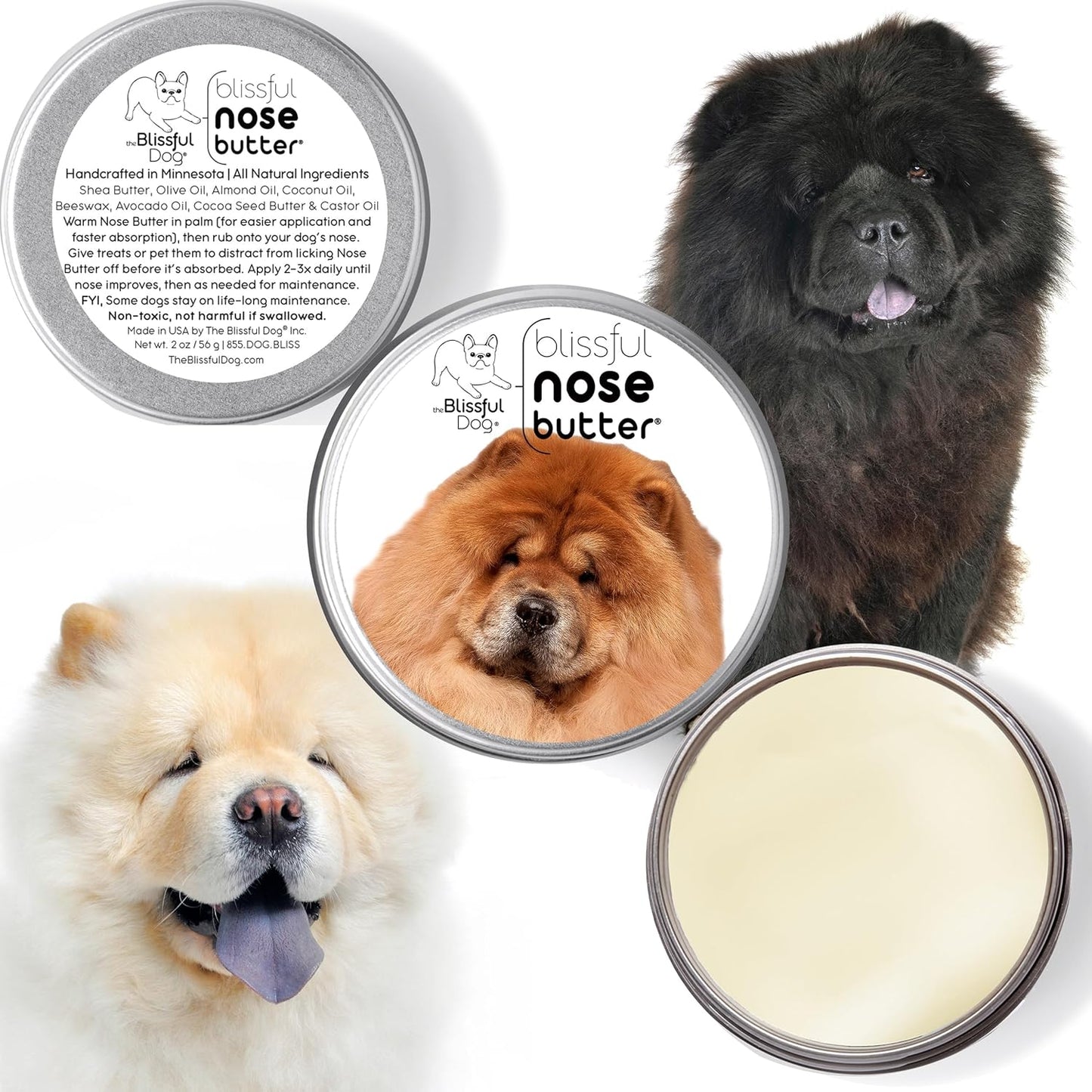 The Blissful Dog Chow Nose Butter for Dry, Cracked Skin, Lick-Safe Dog Nose Balm with Moisturizing Shea Butter, Almond, Olive, and Essential Oils, Pet Supplies, Uncented, 2 oz.