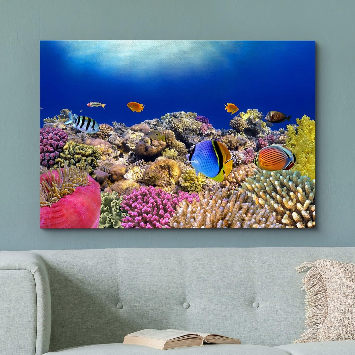 wall26 Canvas Print Wall Art Vibrant Coral Reef Anemone Fish Ecosystem Nature Animals Photography Realism Rustic Scenic Landscape Wilderness Earth Colorful for Living Room, Bedroom, Office - 32"x48"