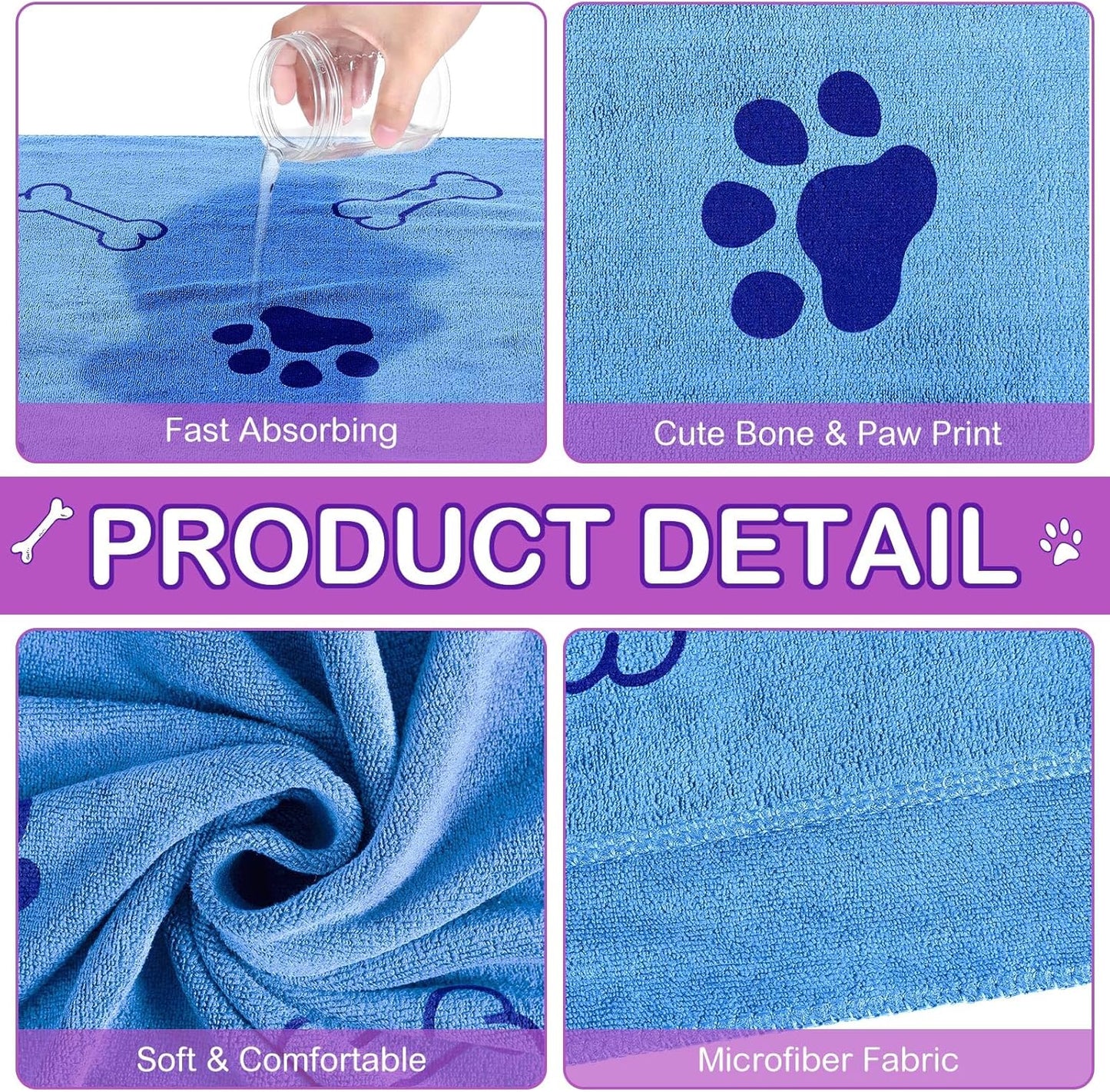 Chumia 8 Pcs Dog Towels for Drying Dogs Cats Pet Towels Bulk Puppy Microfiber Quick Drying Paw Bath Bathing Supplies Absorbent for Medium Pets(Classic Color,55 x 28 Inch)