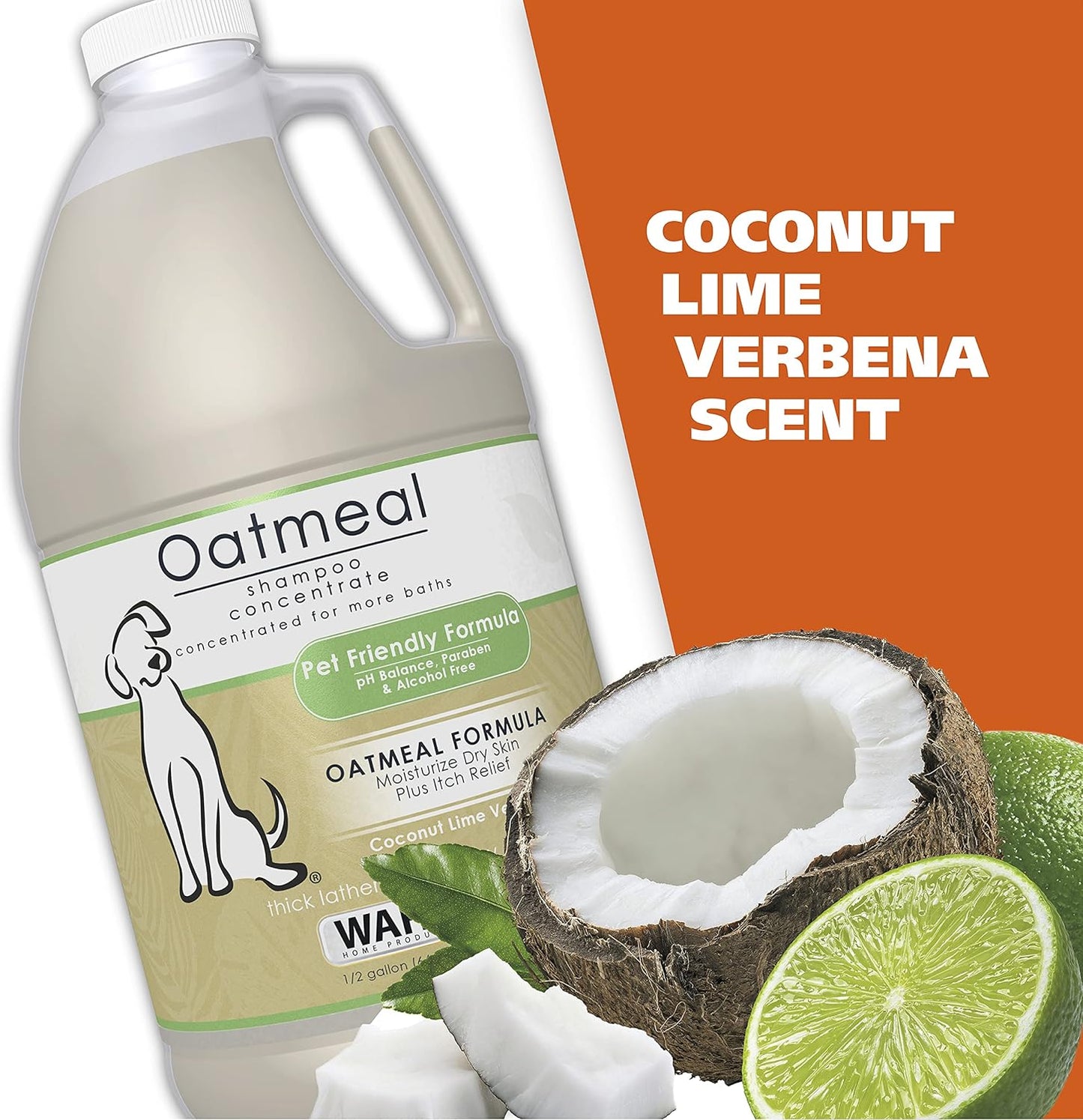 Wahl USA Dry Skin & Itch Relief Pet Shampoo for Dogs – Oatmeal Formula with Coconut Lime Verbena Scent - 64 Oz - Model 821004-050