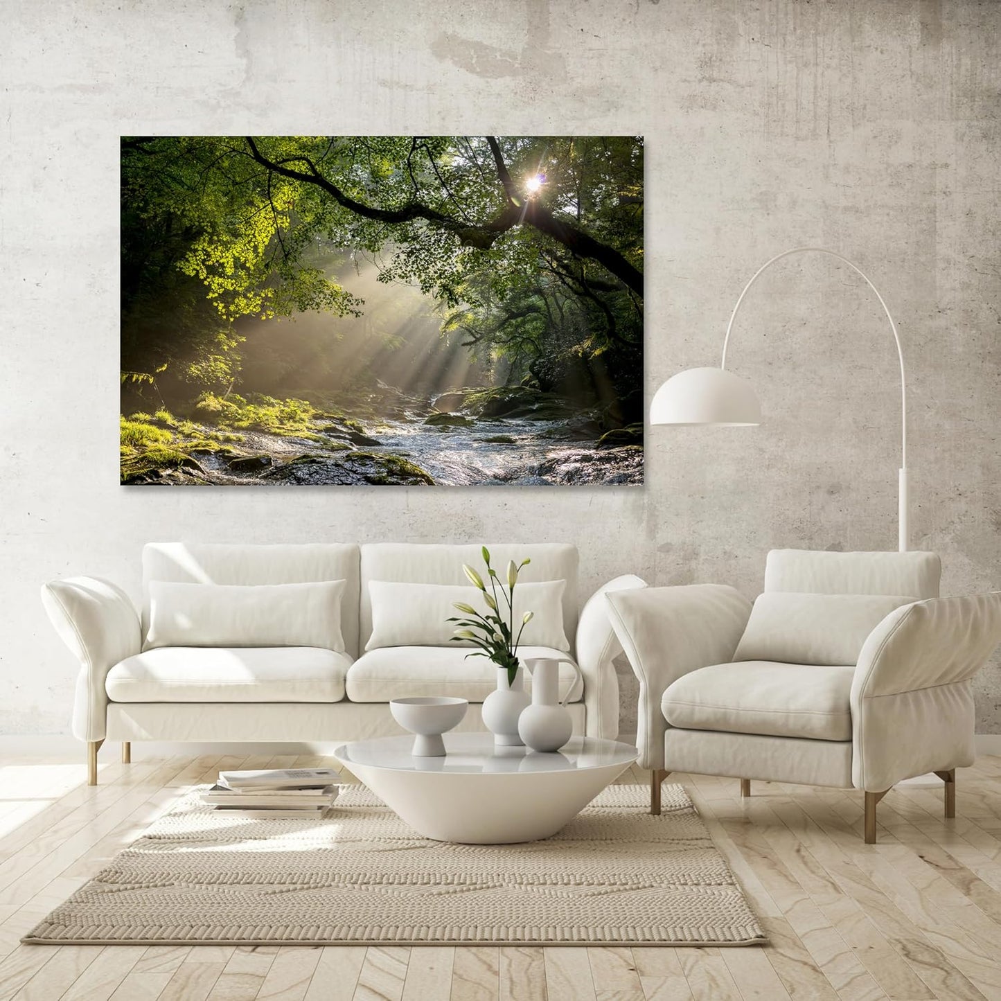 Nature Wall Art Prints - Ocean Forest Mountain Lake Canvas Landscapes - Small to Extra Large Living Room Bedroom Kitchen Bathroom Décor (Rocky River in the Woods, 16L" x 24W")