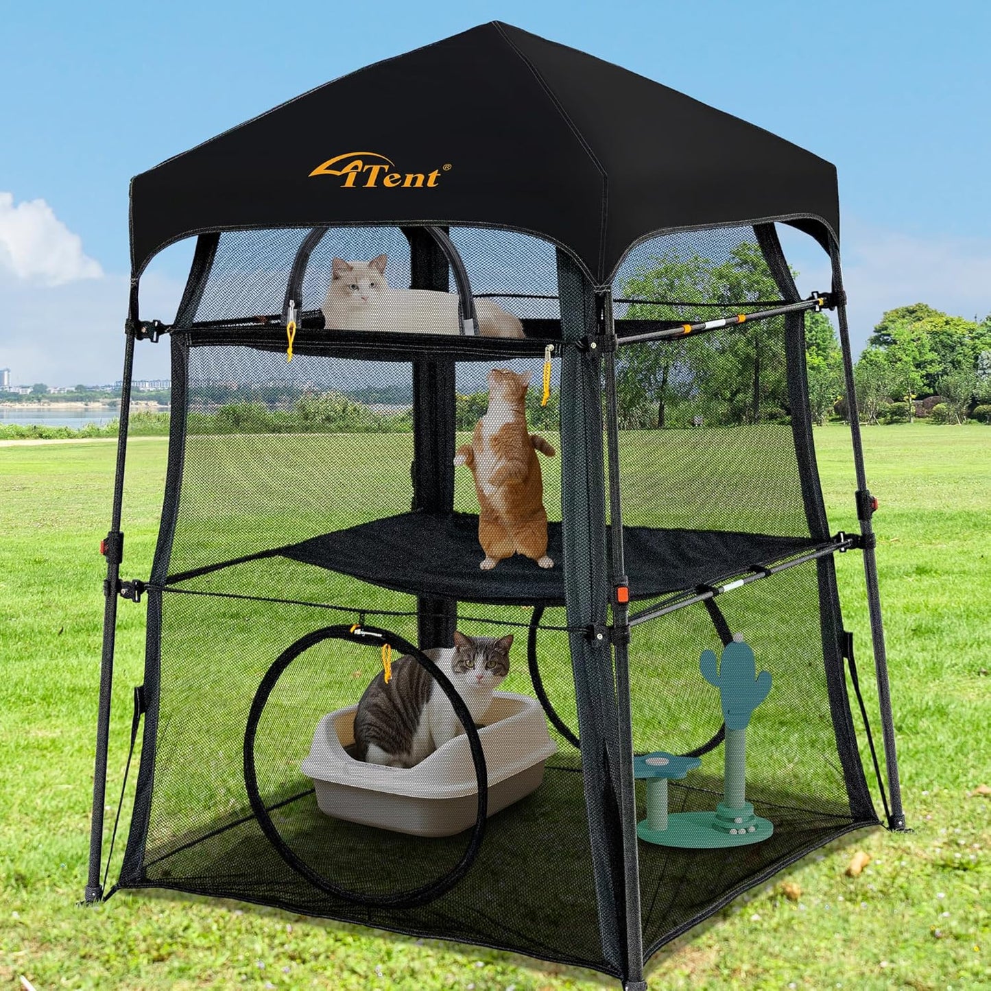 X-Large Catio Outdoor Cat Enclosure and Cat Tower Tent for Indoors and Outdoor,3 Tier Spacious Cat Tent,Portable and Foldable Catio,Two Doors Design can Assemble More Shapes (Patented)