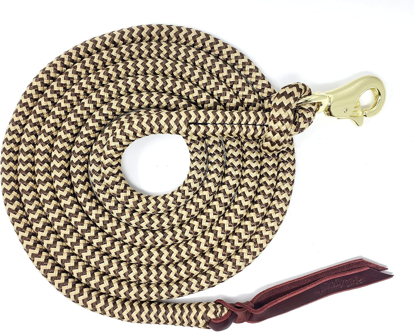 Double Braid Lead Rope with Eye Splice Loop, 12-14FT Lengths (Brown with Beige, 12 ft.)