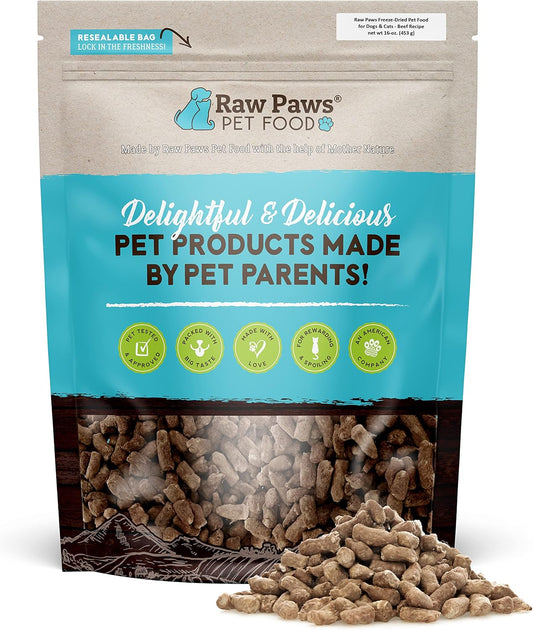 Raw Paws Freeze Dried Dog Food & Cat Food - Beef Recipe, 16-oz - Made in USA - Freeze Dried Raw Dog Food - Raw Food for Dogs - for Cats