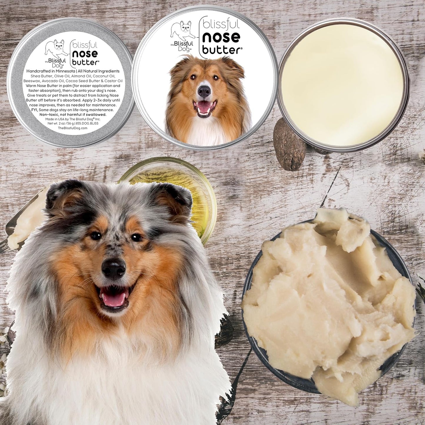 The Blissful Dog Collie Nose Butter for Dry, Cracked Skin, Lick-Safe Dog Nose Balm with Moisturizing Shea Butter, Almond, Olive, and Essential Oils, Pet Supplies, Uncented, 8 oz.