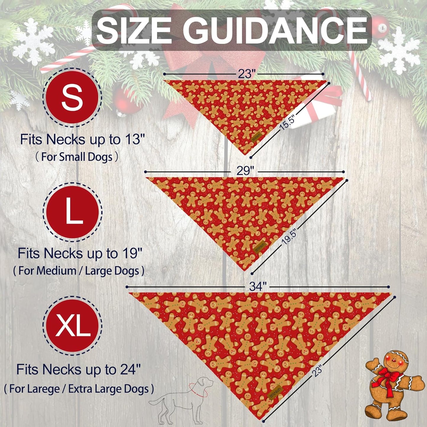 Christmas Dog Bandanas - 2 Pack Reversible Gingerbread Man Dog Scarf for Boy & Girl, Premium Durable Fabric, Festival Dog Bib, Holiday Bandana for Medium & Large Dogs (Large)