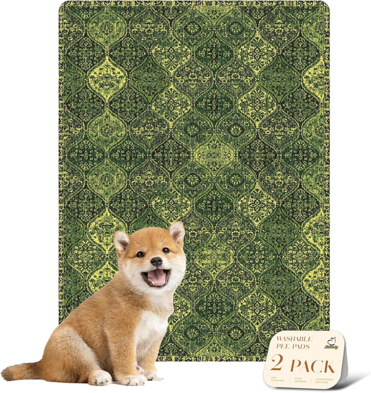 nunubaby Washable Pee Pads for Dogs, Stylish, Non-Slip and Leak-Proof Pee Pads. Reusable Potty Pads for Dogs for Crates and Floors.(Green/Multi, 18" x24")