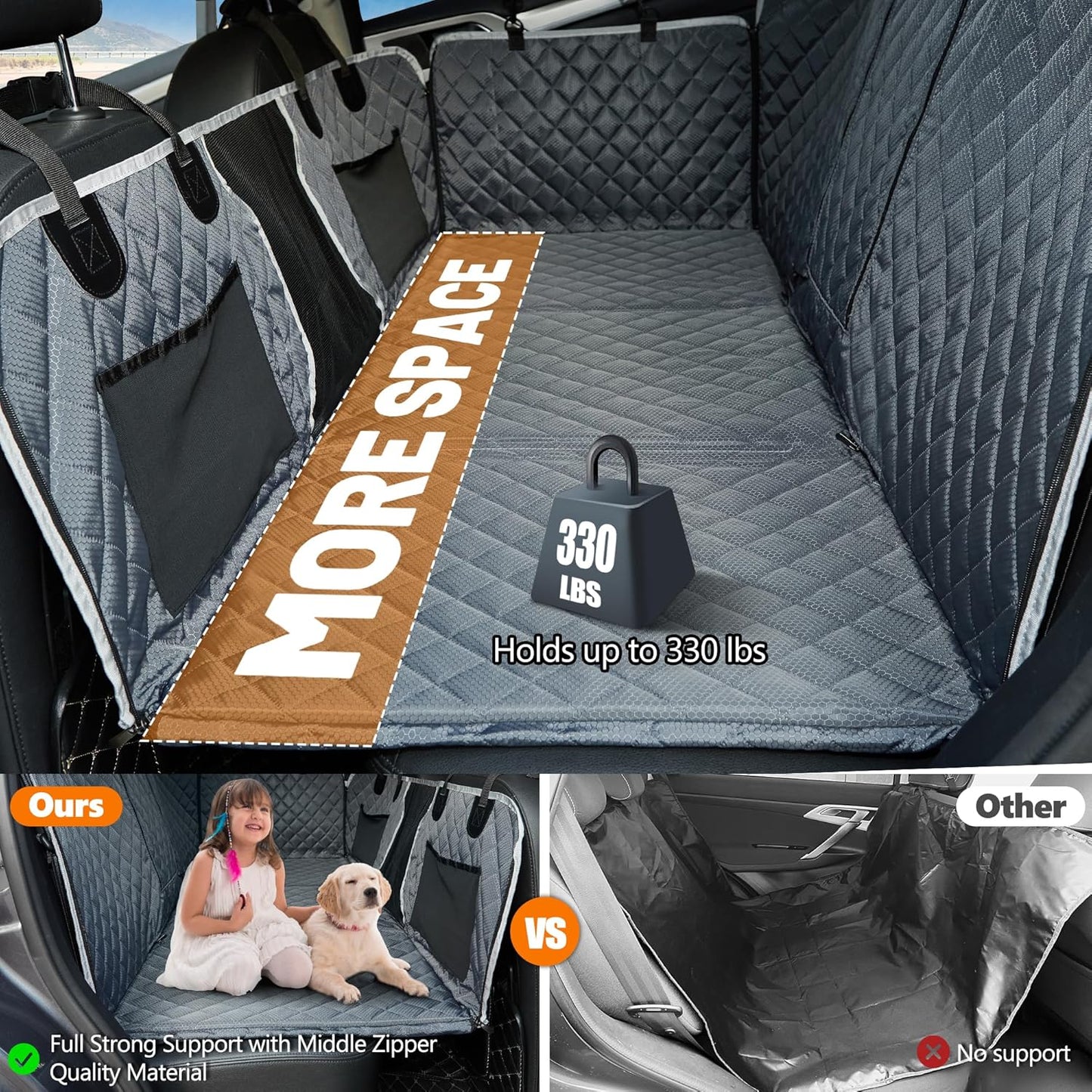 Back Seat Extender for Dog,Waterproof Hard Bottom Dog Car Seat Cover for Back Seat Protector,Foldable Camping Pet Hammock Bed,Easy Clean Travelling Accessories Car SUV Truck (Gray)