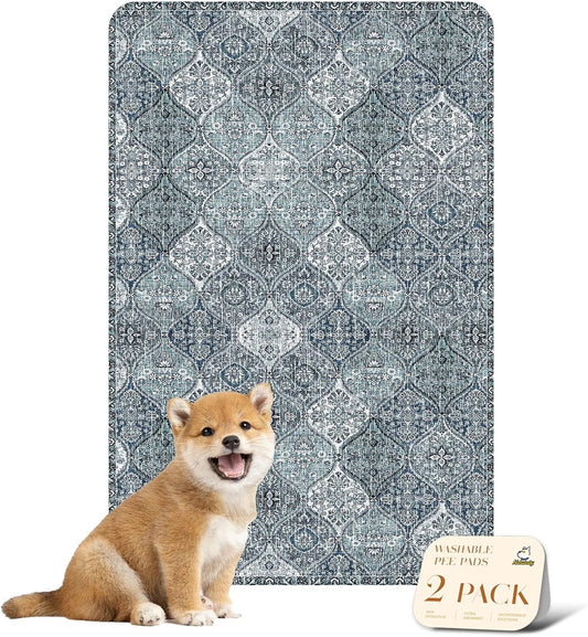 nunubaby Washable Pee Pads for Dogs, Stylish, Non-Slip and Leak-Proof Pee Pads. Reusable Potty Pads for Dogs for Crates and Floors.(Blue/Multi, 24" x36" )