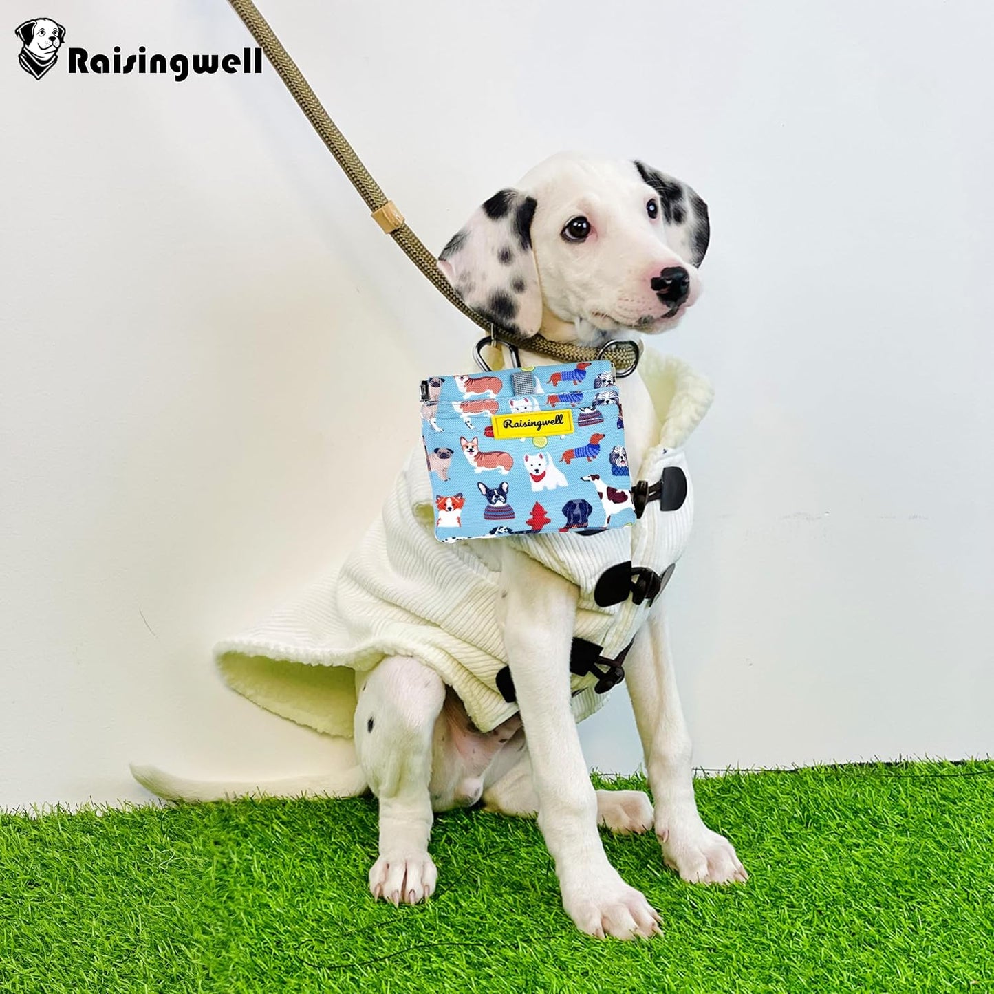 Dog Treat Pouch,Cotton Pocket Sized Training Holder, Hand Free Walking Funny Bag with Carabiner, Self-Closing Pet Feed Snack Reward, Behavior Aids for Puppy Travel or Outdoor Use（Dog Puzzle）