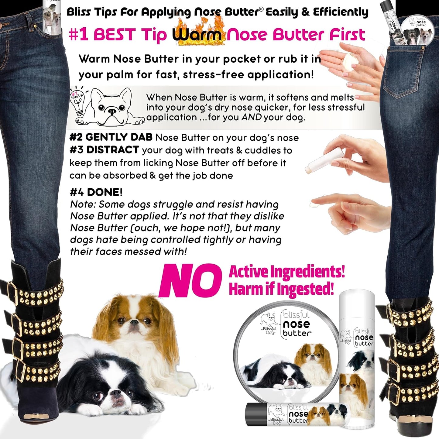 The Blissful Dog Japanese Chin Nose Butter for Dry, Cracked Skin, Lick-Safe Dog Nose Balm with Moisturizing Shea Butter, Almond, Olive, and Essential Oils, Pet Supplies, Uncented, 0.15 oz.